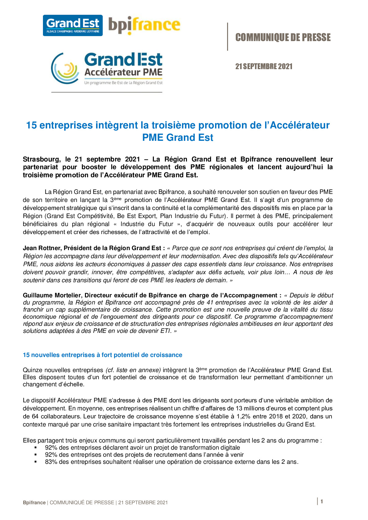 2021 09 21 – 15 entreprises integrent la troisieme promotion de lAccelerateur PME Grand Est-pdf