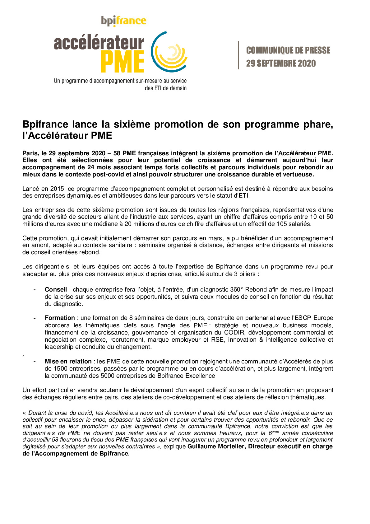 2020 09 29 – Communique de presse Accelerateur PME 6 -pdf
