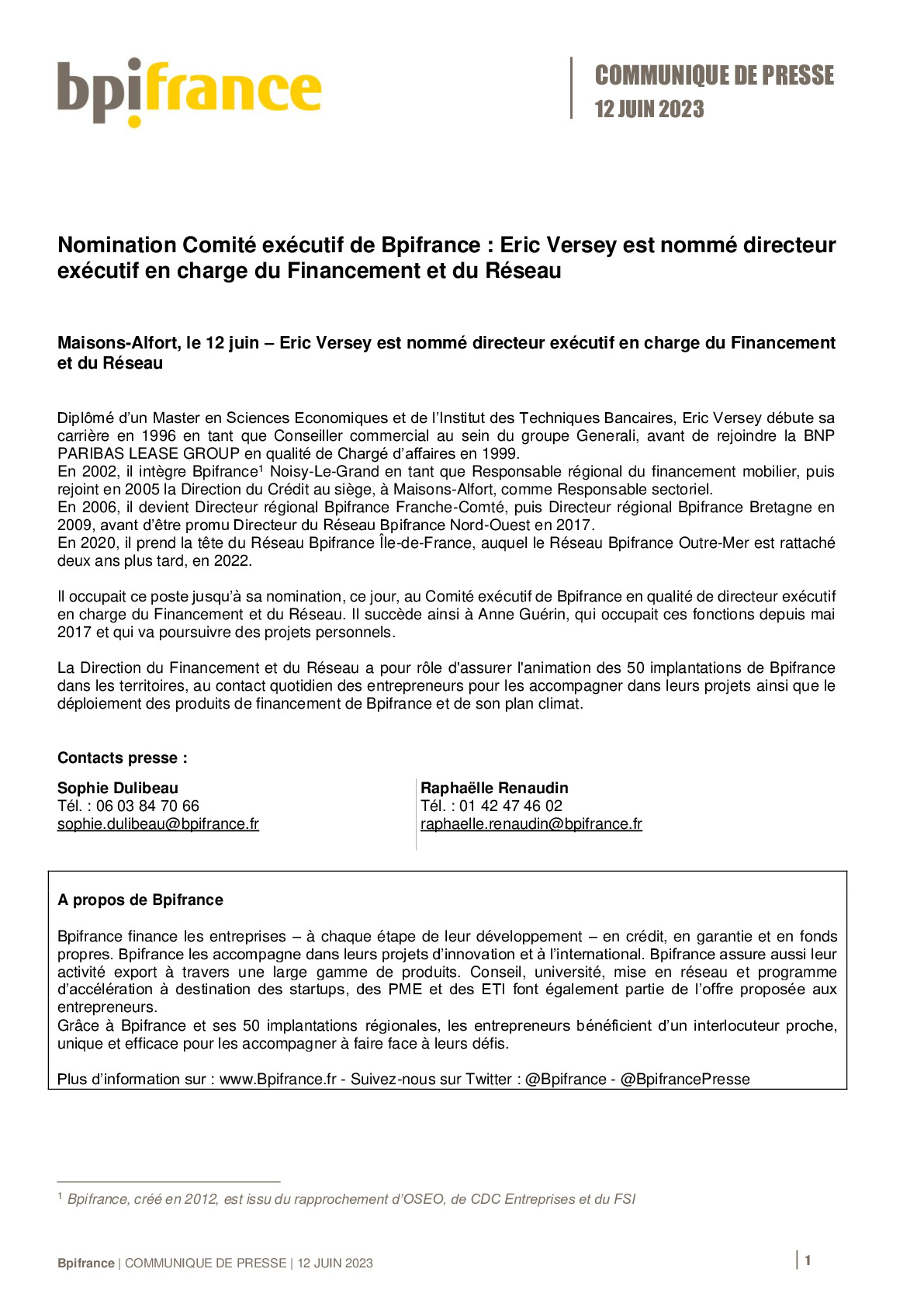 2023 06 12 – CP Bpifrance – Nomination Comité exécutif de Bpifrance – Eric Versey est nommé directeur exécutif en charge du Financement et du Réseau-pdf