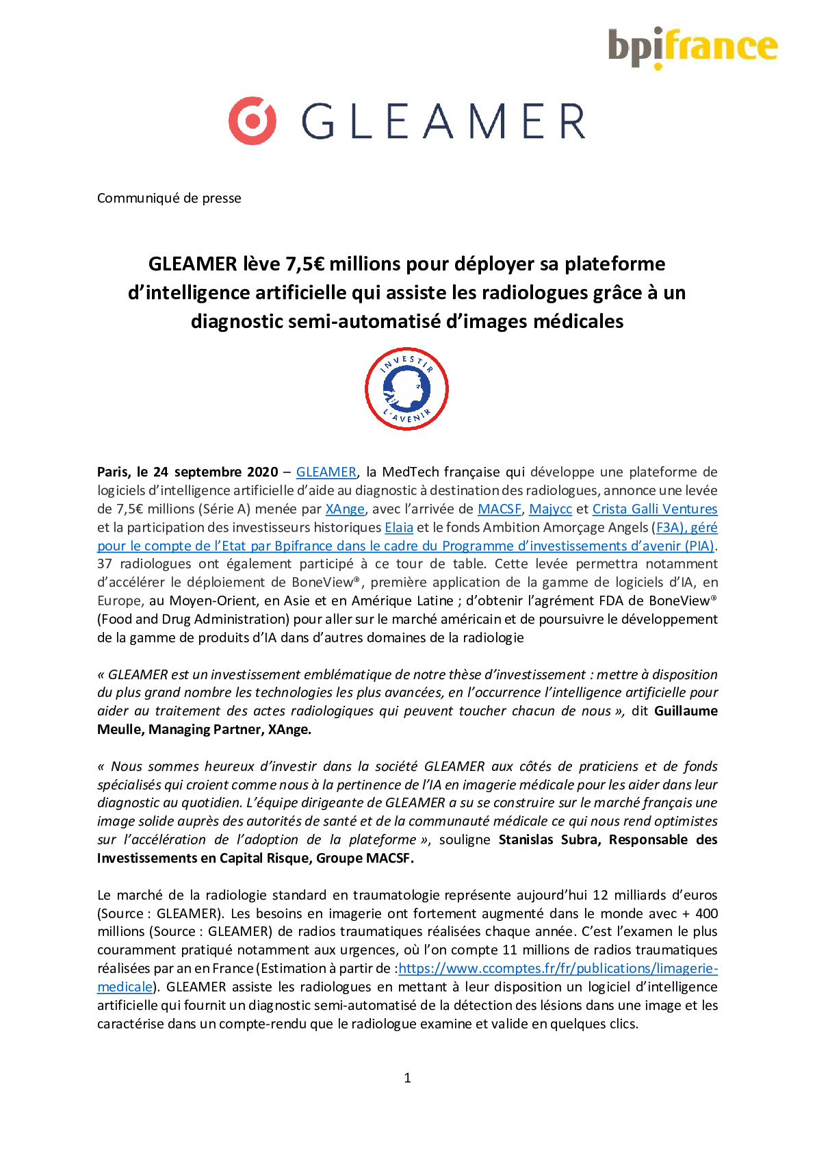 2020 09 24 – CP GLEAMER leve 7-5 M pour deployer sa plateforme dintelligence artificielle-pdf