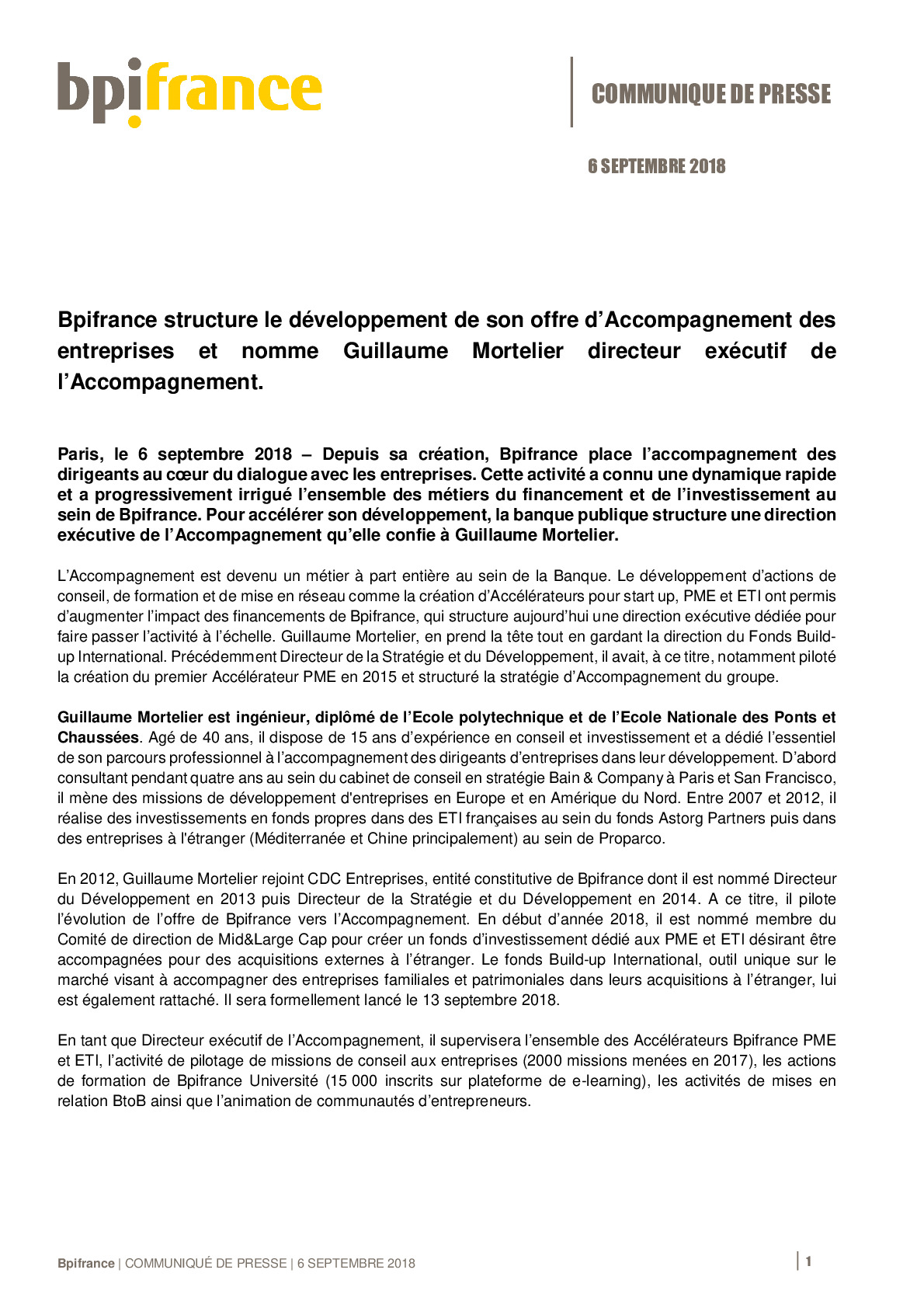 2018 09 06 – CP Bpifrance – Nomination Guillaume Mortelier Directeur executif Accompagnement-pdf