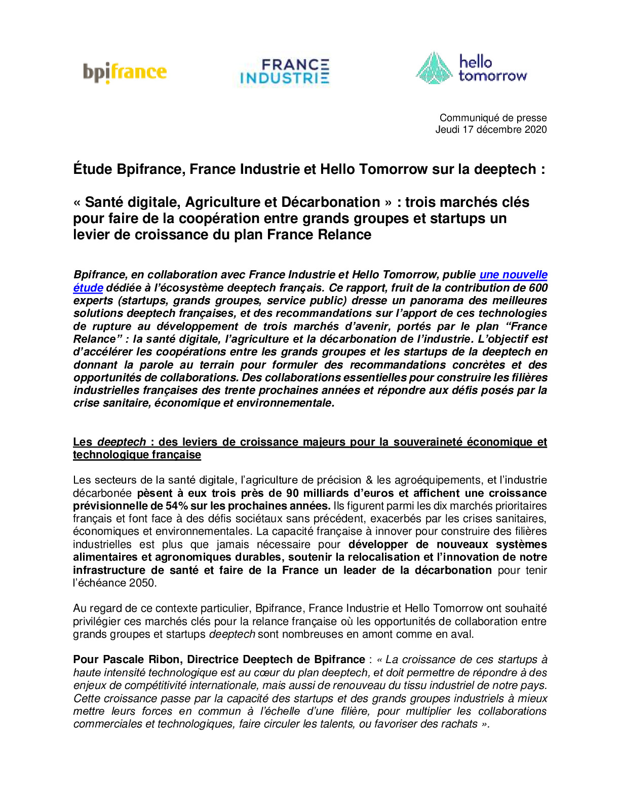 2020 12 17 – CP Rapport Bpifrance Hello Tomorrow et France Industrie – Deeptech-pdf