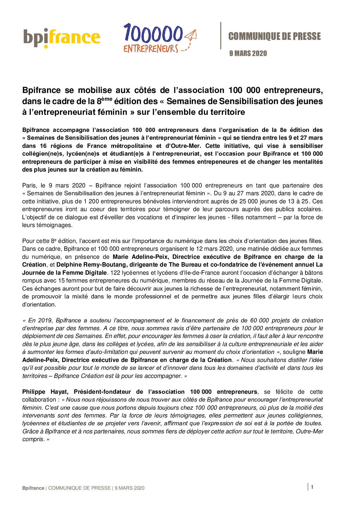 2020 03 09 – Bpifrance et 100 000 entrepreneurs – Partenariat Semaines de Sensibilisation des jeunes a lentrepreneuriat feminin 002-pdf