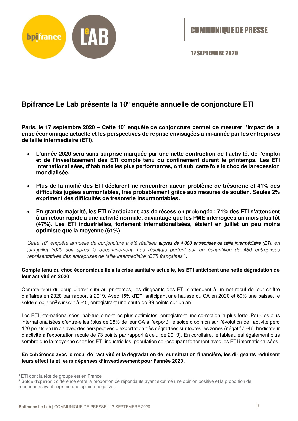 2020 09 17 – CP Bpifrance Le Lab -10e Enquete de conjoncture ETI-pdf