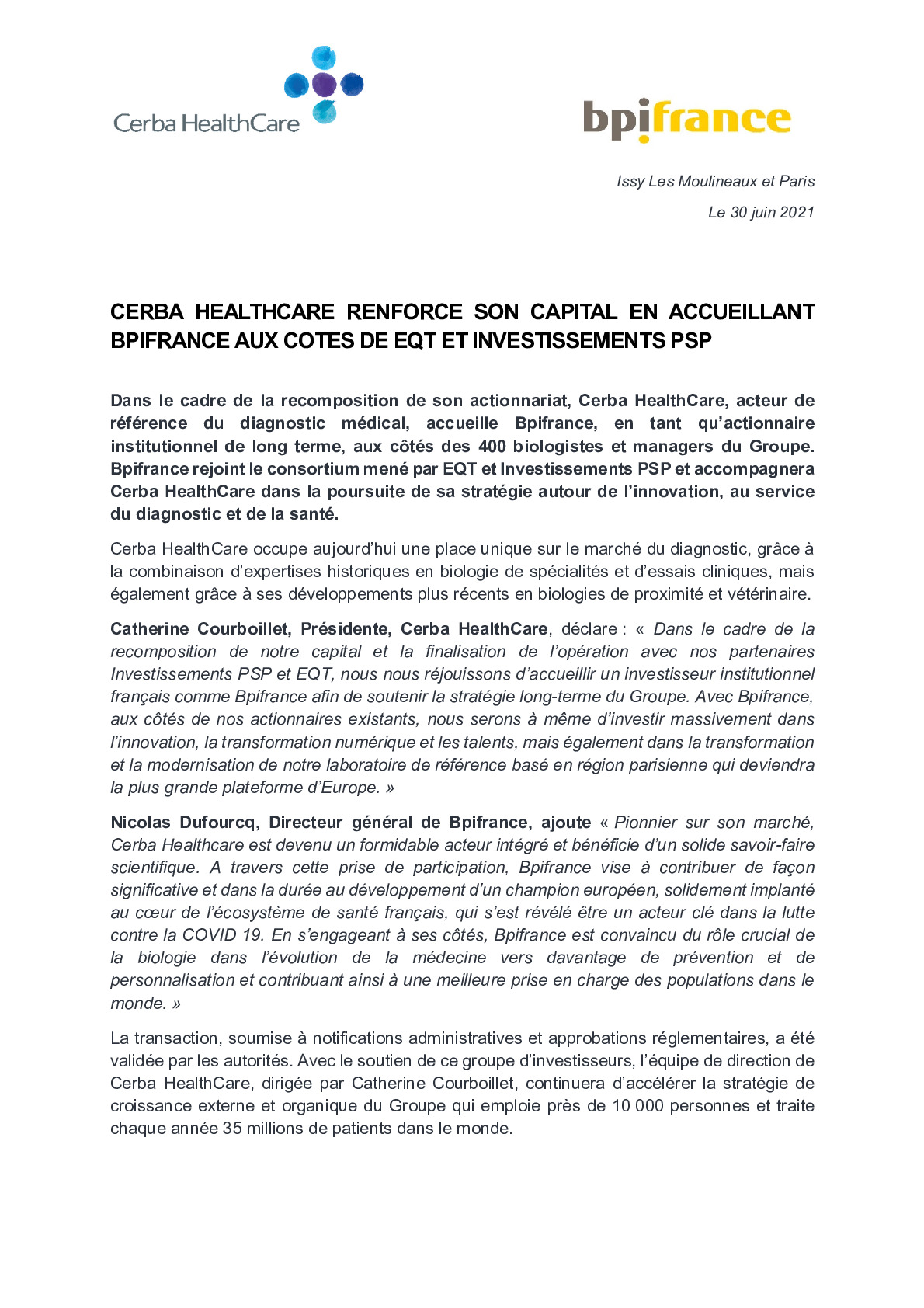 2021 06 30 – CP Bpifrance entre au capital de Cerba Healthcare-pdf
