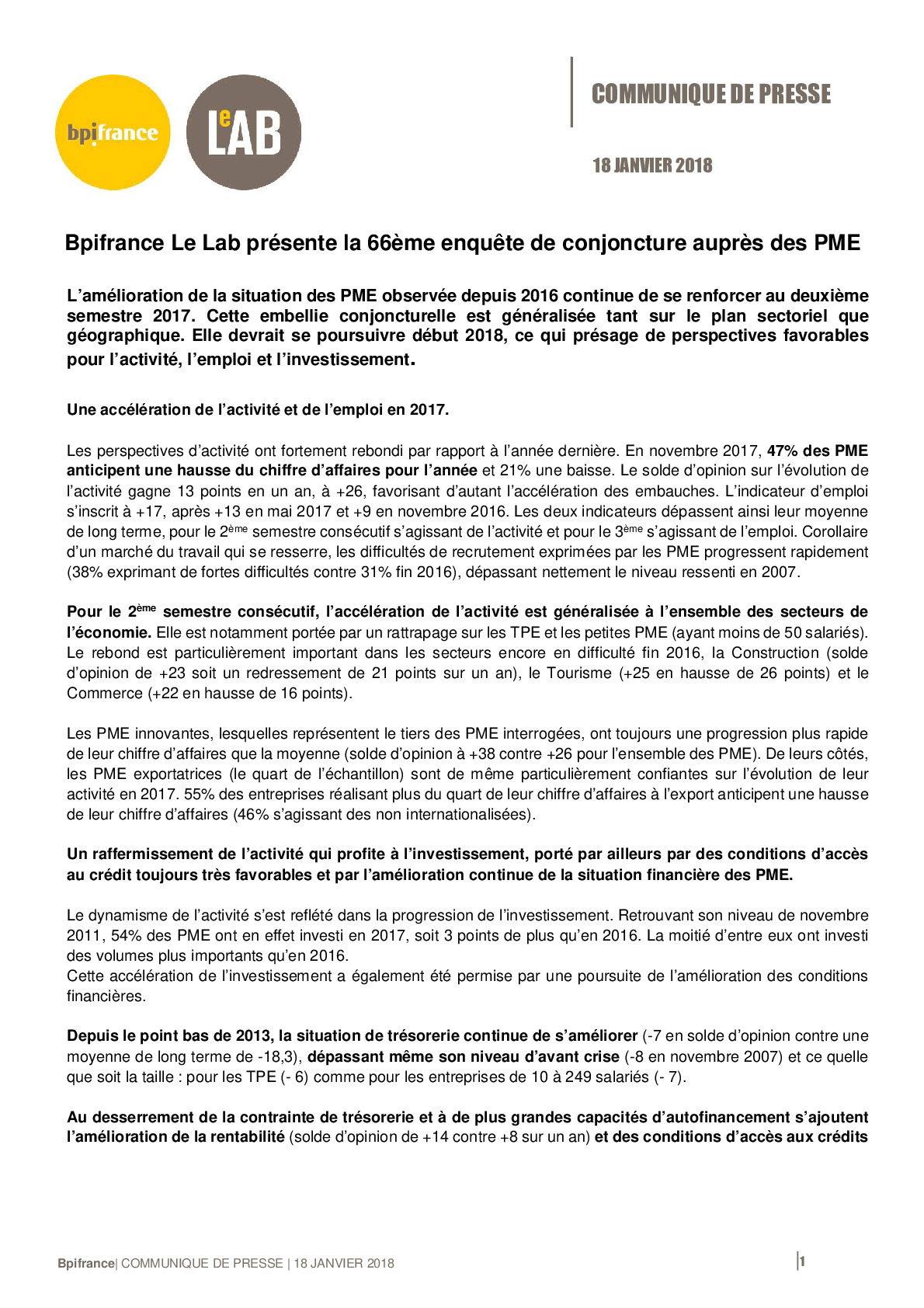 2018 01 18 – CP Bpifrance – 66e Enquete de conjoncture dans les PME-pdf