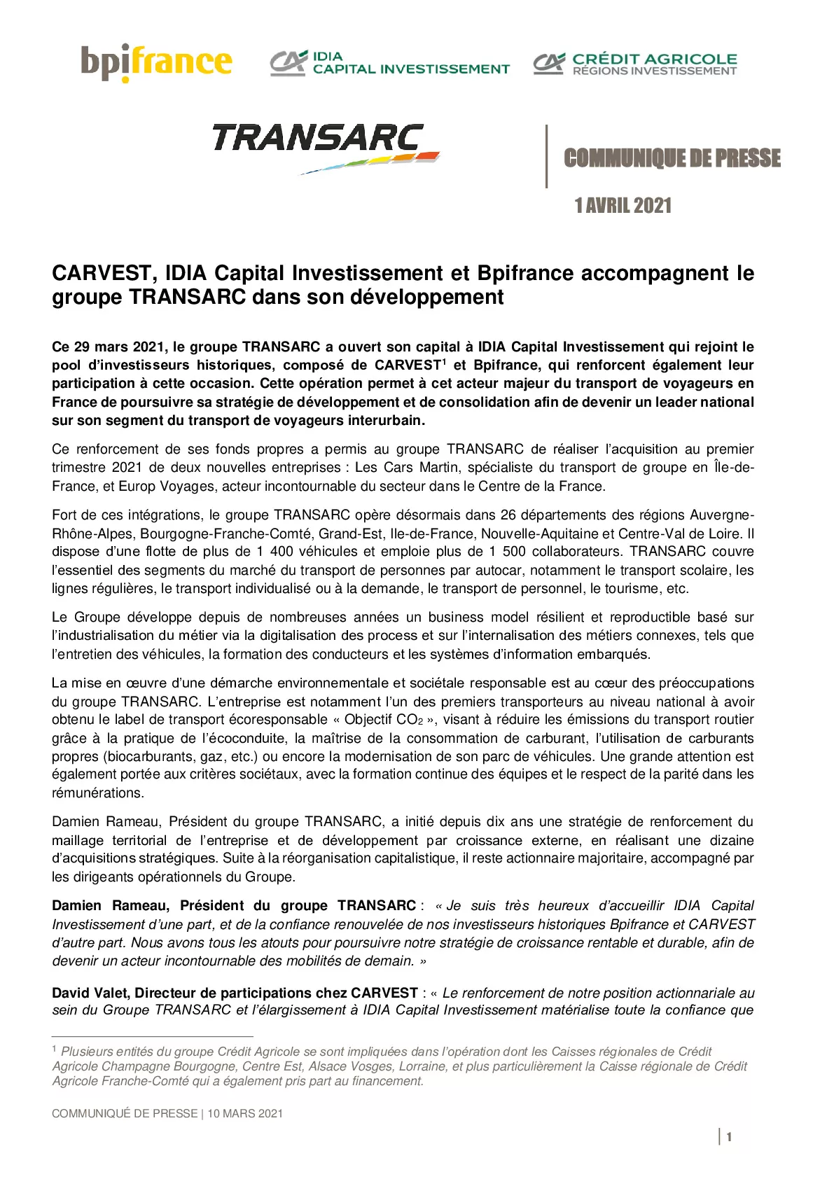 2021 04 01 – CP CARVEST IDIA Capital Investissement et Bpifrance accompagnent le groupe TRANSARC dans son developpement-pdf
