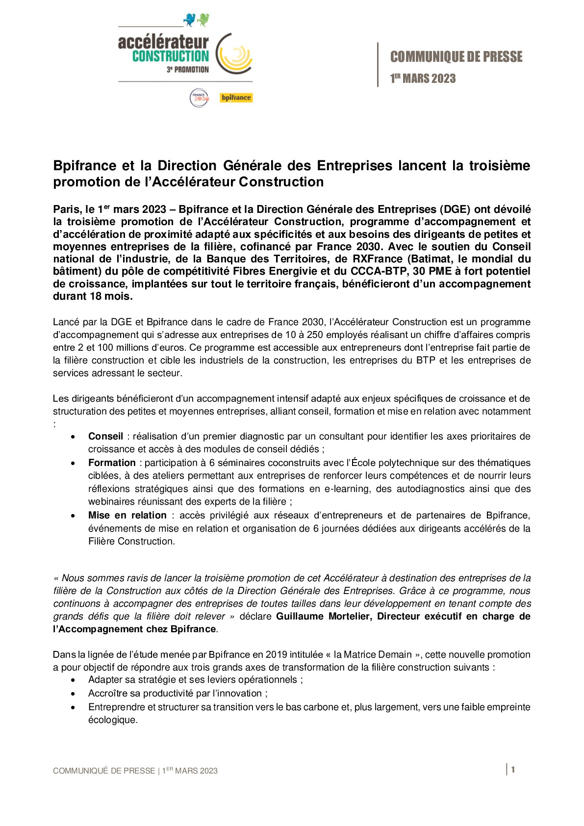 2023 03 01 – Bpifrance et la Direction Générale des Entreprises lancent la troisième promotion de l’Accélérateur Construction-pdf