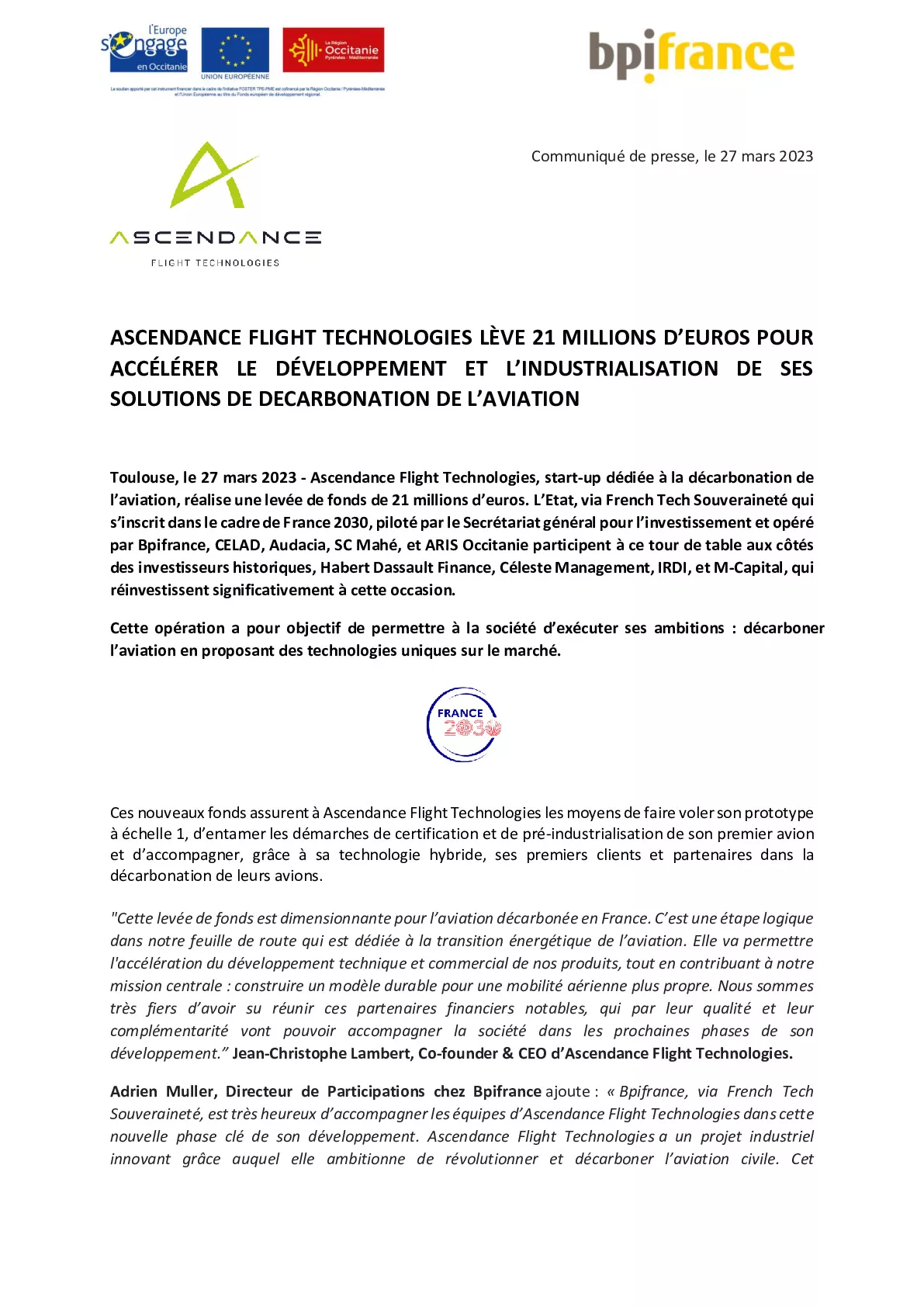 2023 03 27 – CP – Bpifrance – Ascendance Flight Technologies lève 21 M€-pdf