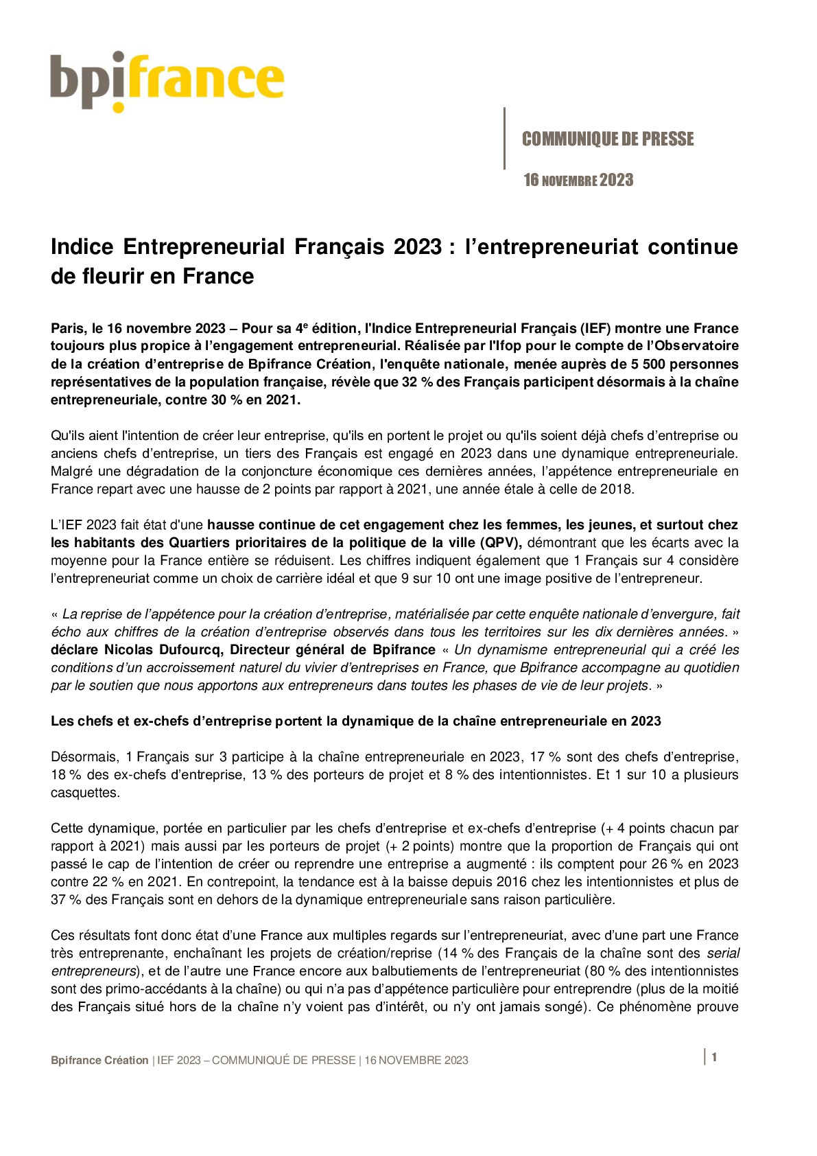 2023 11 15 – CP Bpifrance – Indice Entrepreneurial Français 2023 – l’entrepreneuriat continue de fleurir en France-pdf