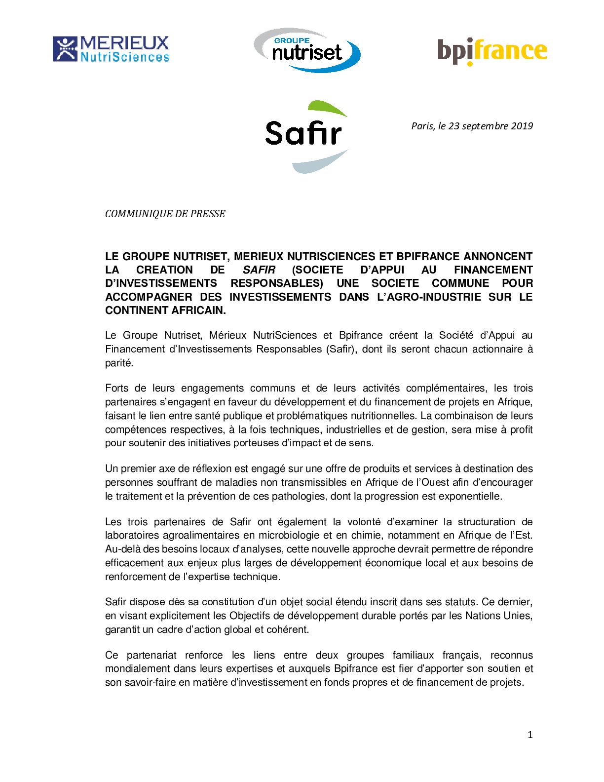 2019 09 23 – CP Bpifrance – creation SAFIR societe dappui au financement dinvestissement responsables-pdf