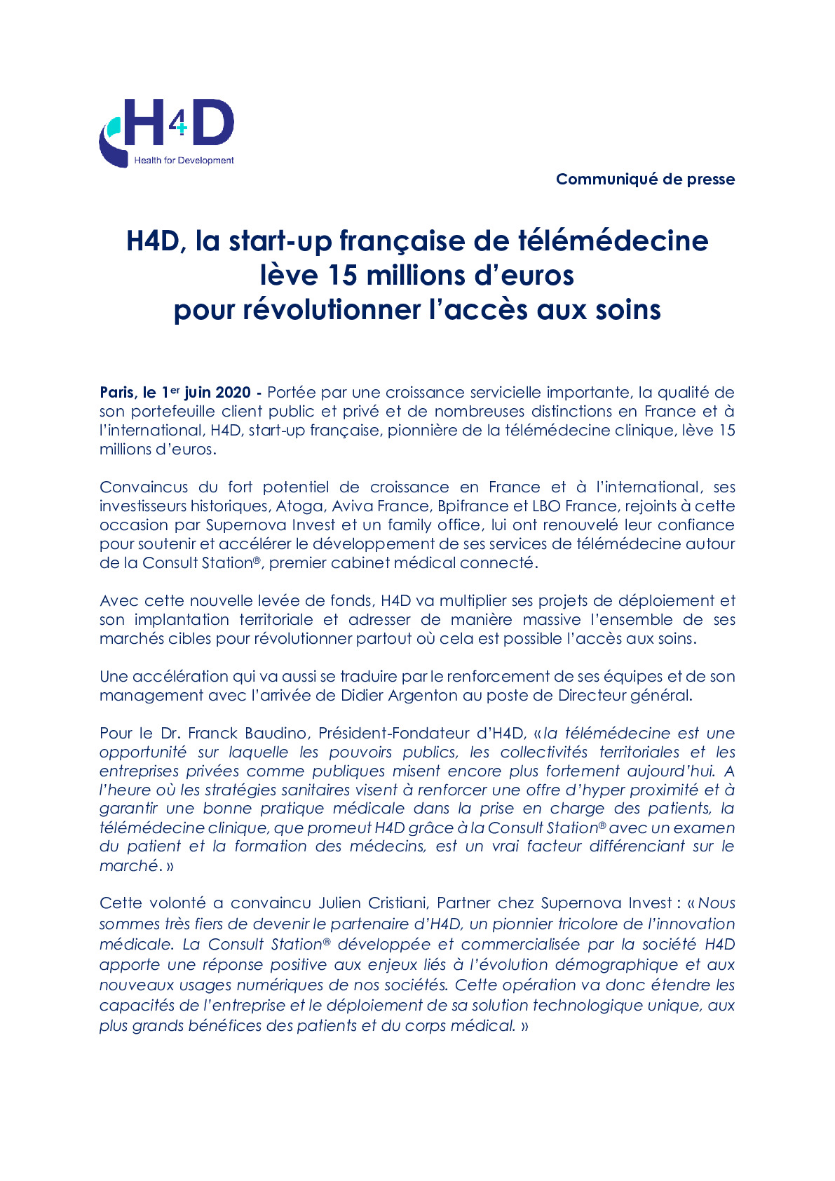 H4D start-up francaise de telemedecine leve 15M deuros pour revolutionner lacces aux soins-pdf