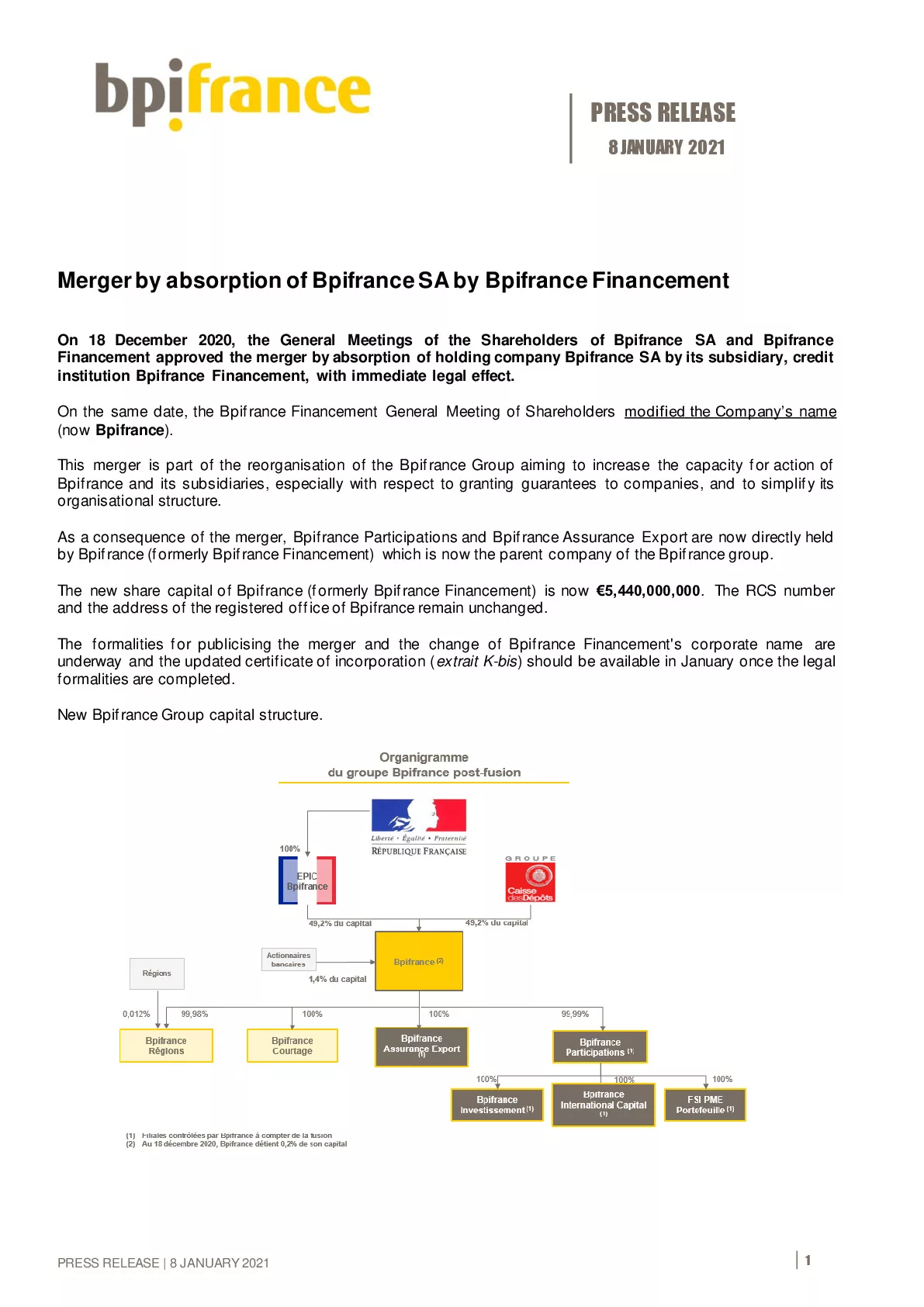 2021 01 08 – CP Bpifrance – Fusion absorbtion Bpifrance SA by Bpifrance Financement ENGLISH Version-pdf