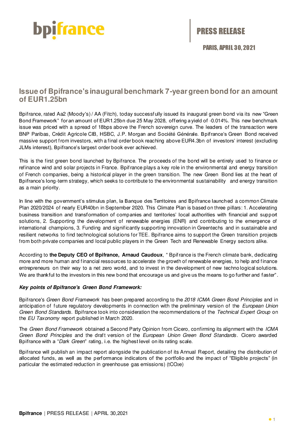 2020 04 30 – PR Bpifrance – Issue of Bpifrances inaugural benchmark 7-year green bond for an amount of EUR1-25bn-pdf