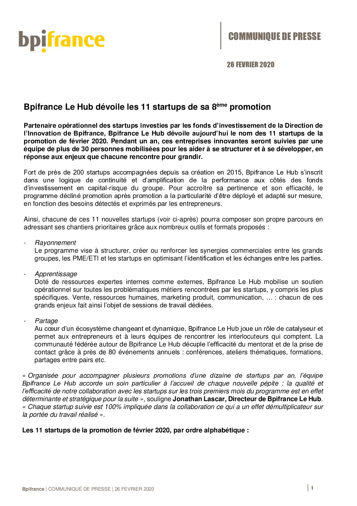 20200225 – CP Bpifrance Le Hub – Batch 8 fevrier 2020 FINAL-pdf