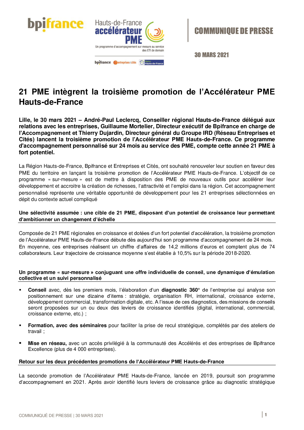 2021 03 30 – CP 21 PME integrent la troisieme promotion de lAccelerateur PME Hauts-de-France-pdf