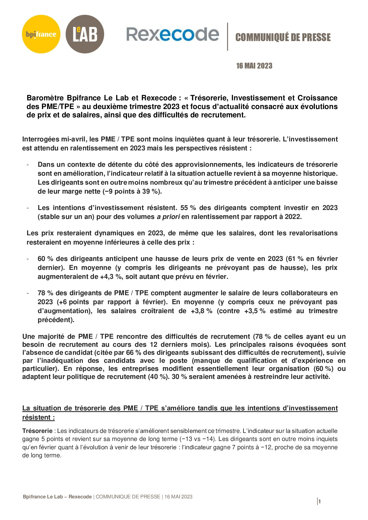 2023 05 16 – CP Bpifrance Le Lab Rexecode Baromètre TPE PME T2 2023-pdf