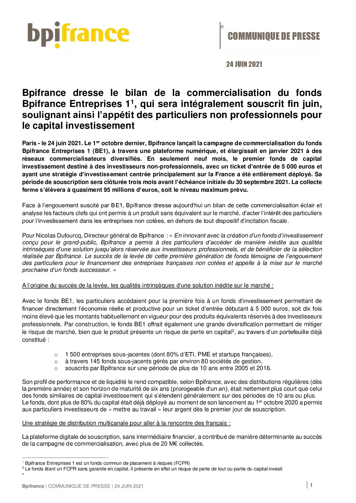 2021 06 24 – CP – Bpifrance dresse le bilan de la commercialisation du fonds Bpifrance Entreprises 1-pdf