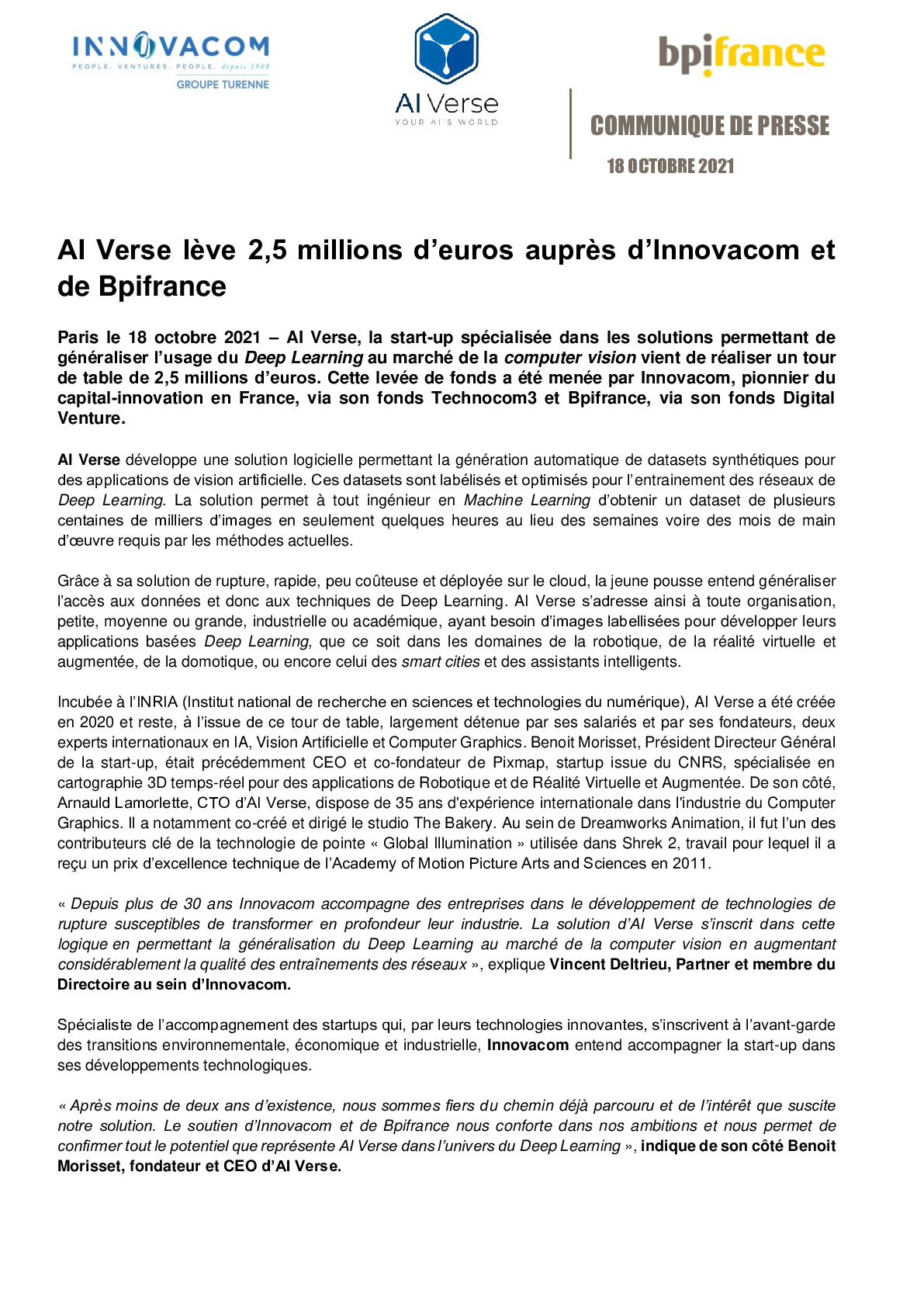 2021 10 21 – CP AI Verse leve 25 millions deuros aupres dInnovacom et de Bpifrance-pdf