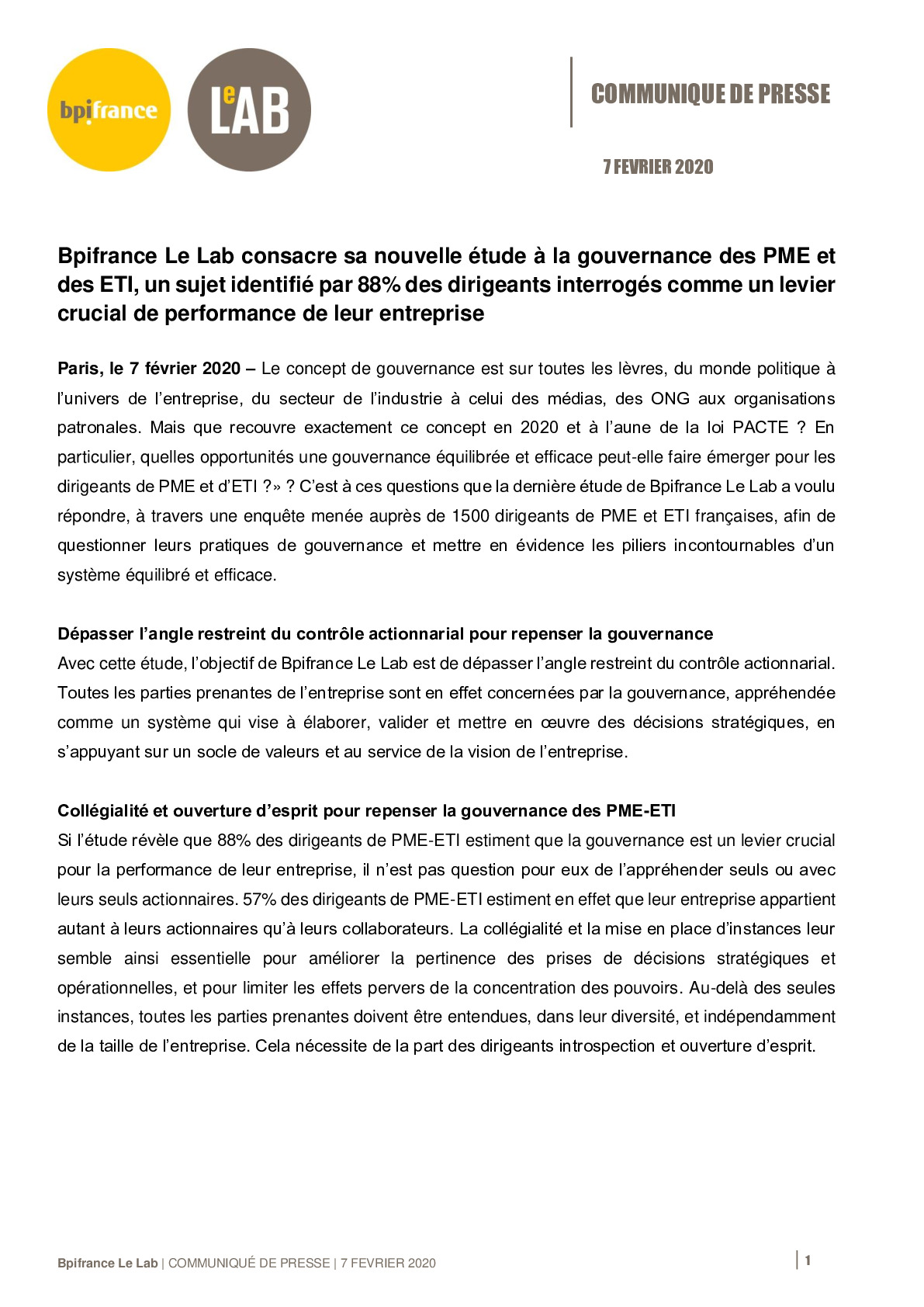 2020 02 07 – CP Bpifrance Le Lab – Etude gouvernance dans les PME et ETI-pdf