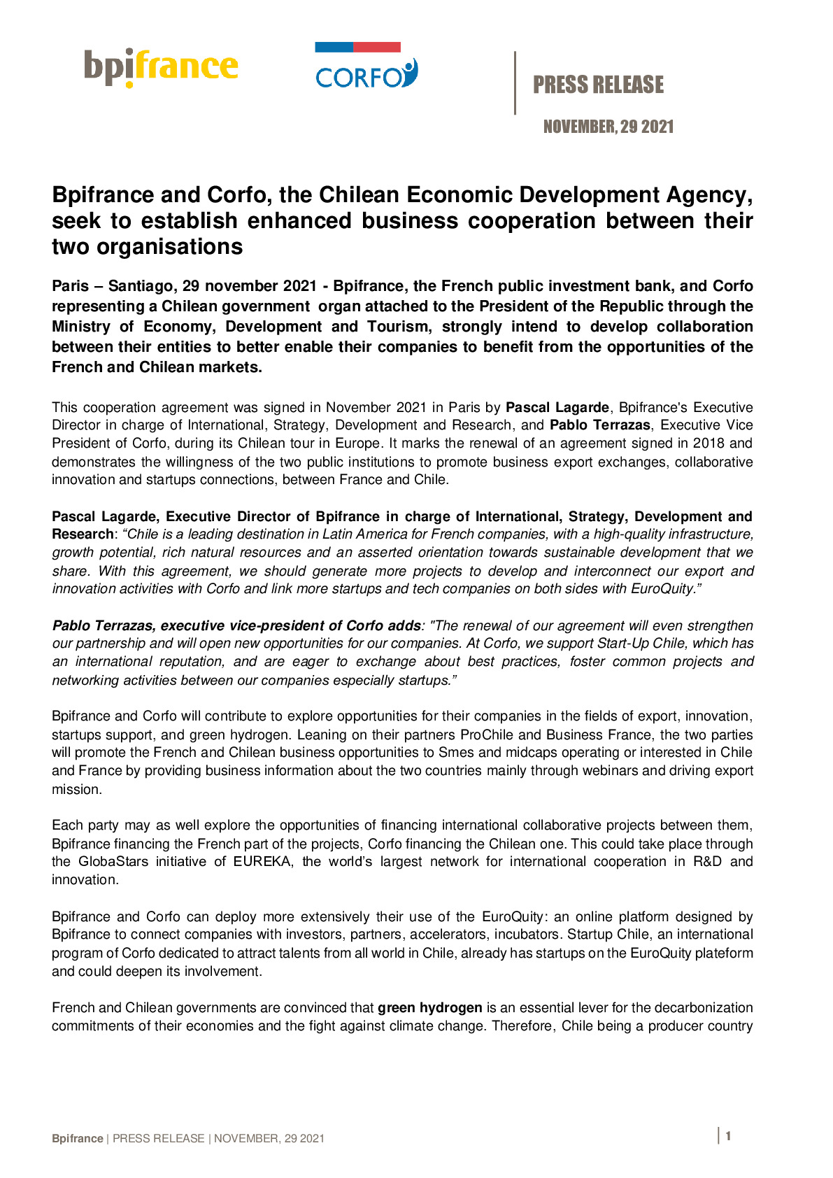 2021 11 29 – PR Bpifrance and Corfo seek to establish enhanced business cooperation between their two organisations – Copie-pdf