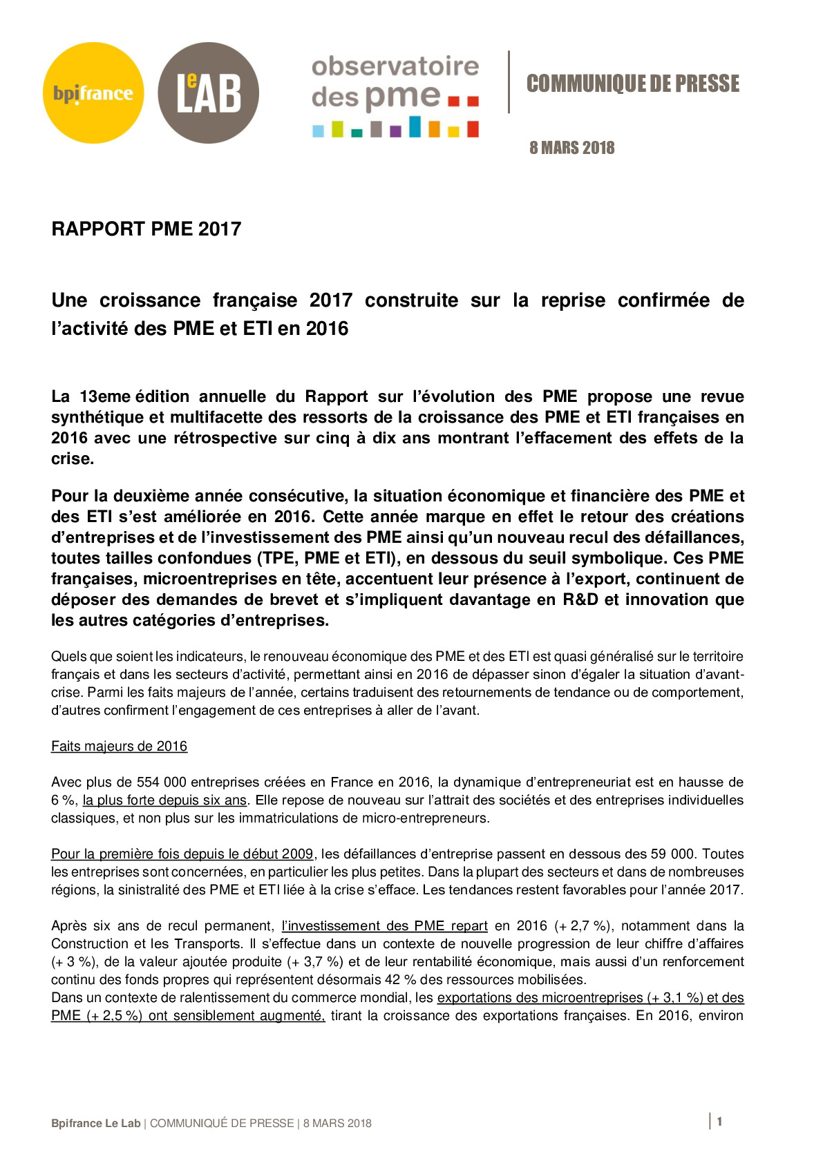 2018 03 08 – cp Bpifrance Le Lab – Rapport PME 2017-pdf