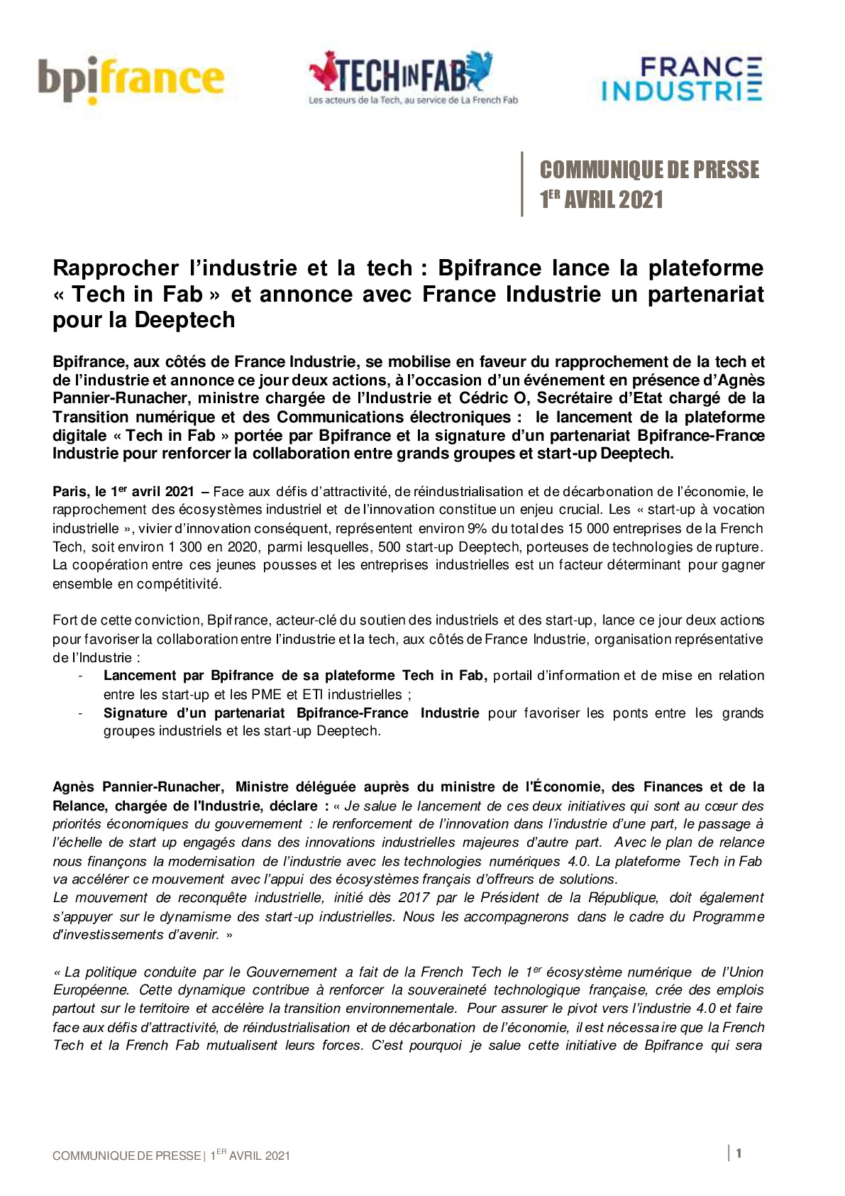 2021 04 01 – CP Bpifrance – Lancement Tech in Fab et partenariat France Industrie -pdf