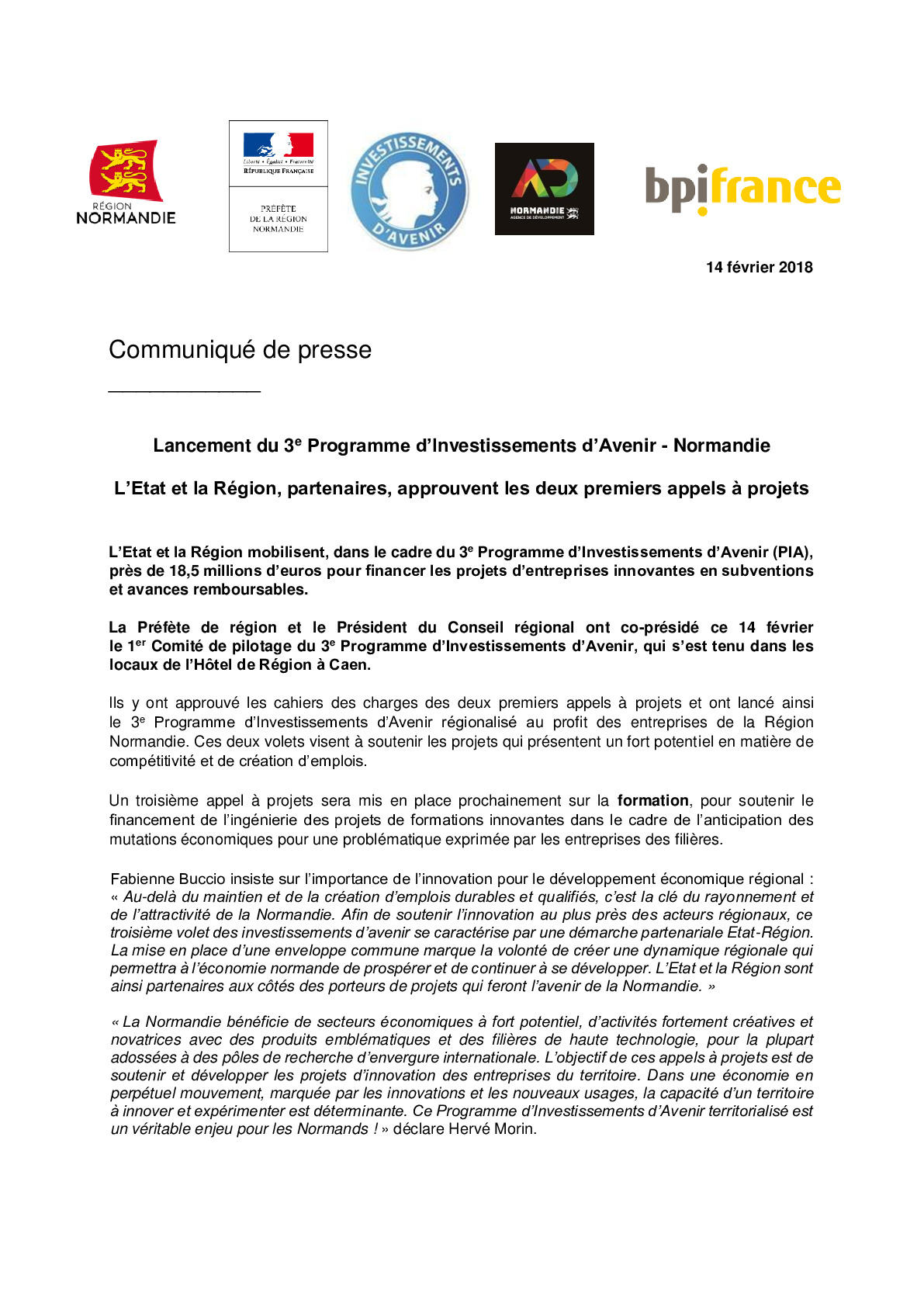 Communique de presse PIA3 Normandie  14 02 2018-pdf