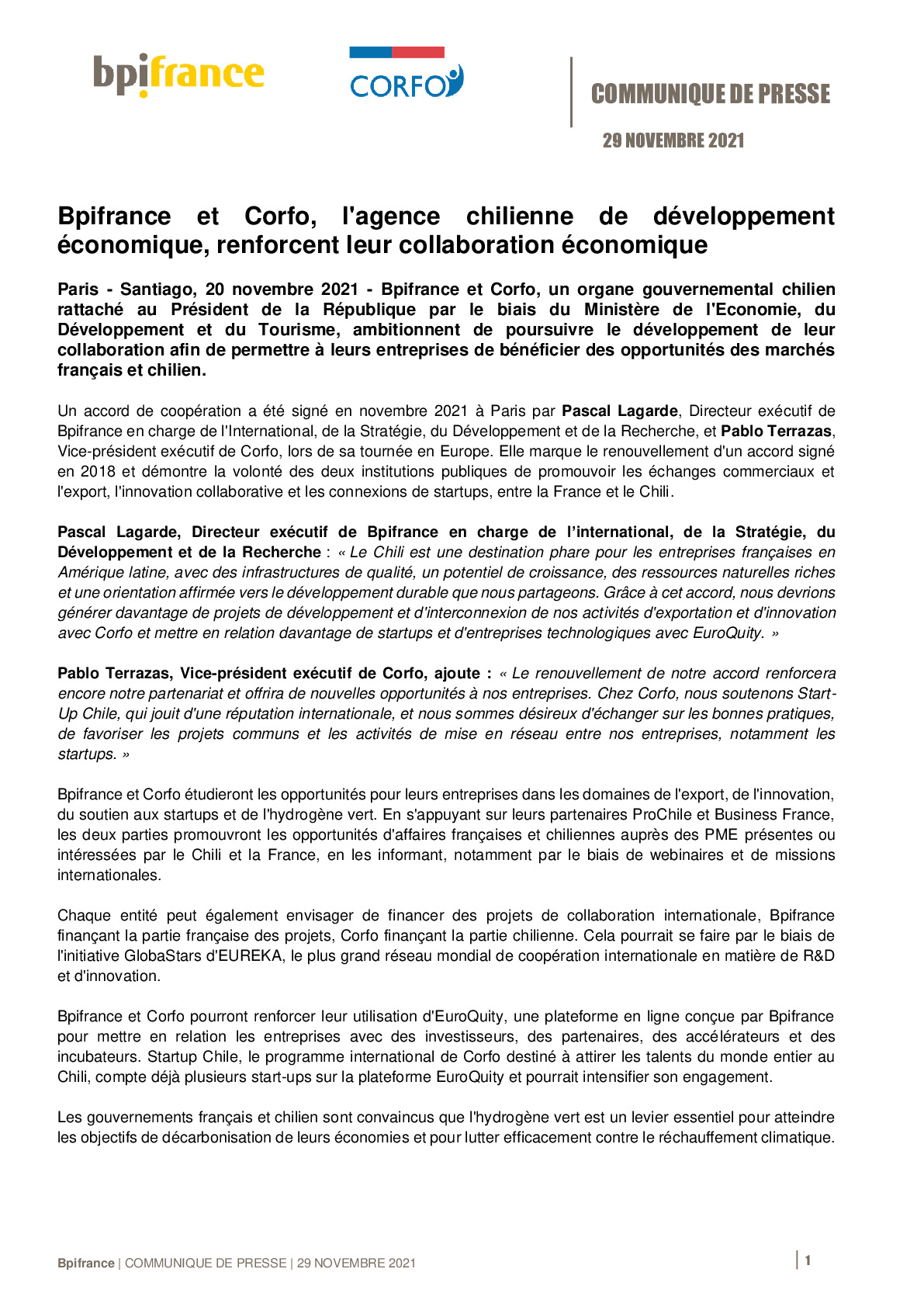 2021 11 29 – CP Bpifrance et Corfo lagence chilienne de developpement economique renforcent leur collaboration economique-pdf