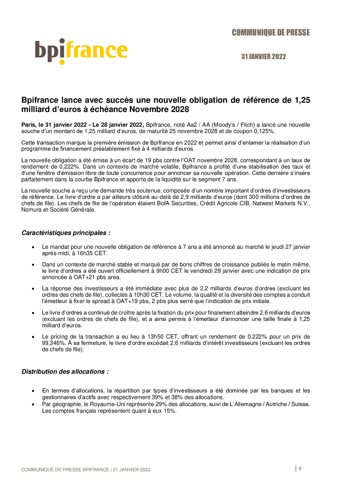 2022 01 31 CP Bpifrance – Bpifrance lance avec succes une nouvelle obligation de reference de 125 milliard deuros a echeance Novembre 2028-pdf