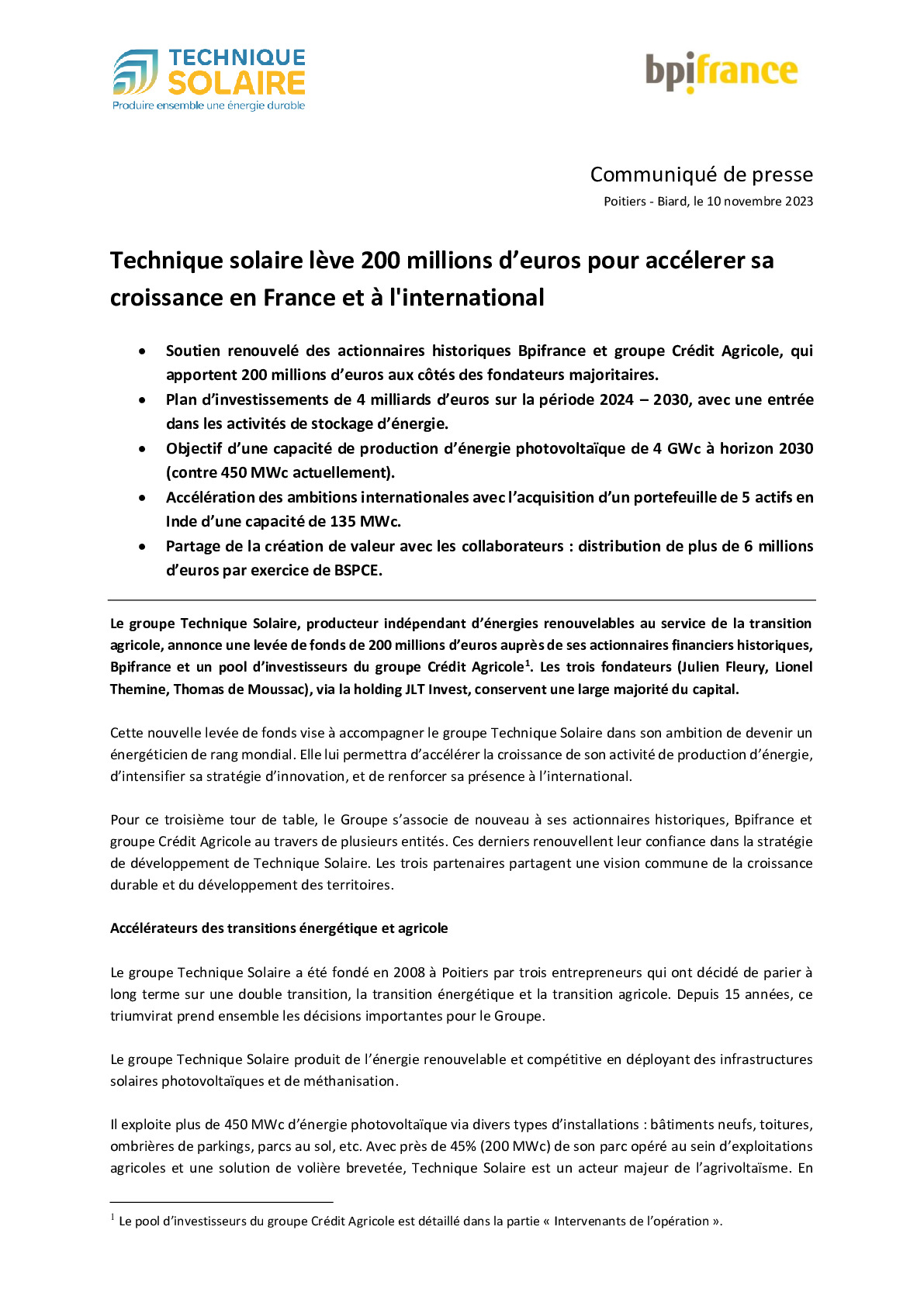2023 11 10 – CP Technique solaire lève 200 millions d’euros pour accélerer sa croissance en France et à l’international-pdf