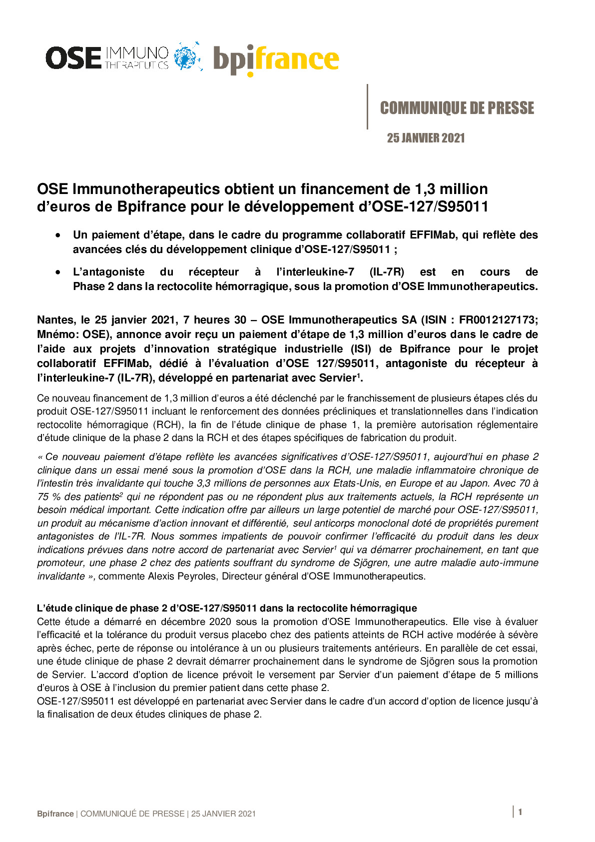 2020 01 25 – CP OSE Immunotherapeutics obtient un financement de 13 M-pdf