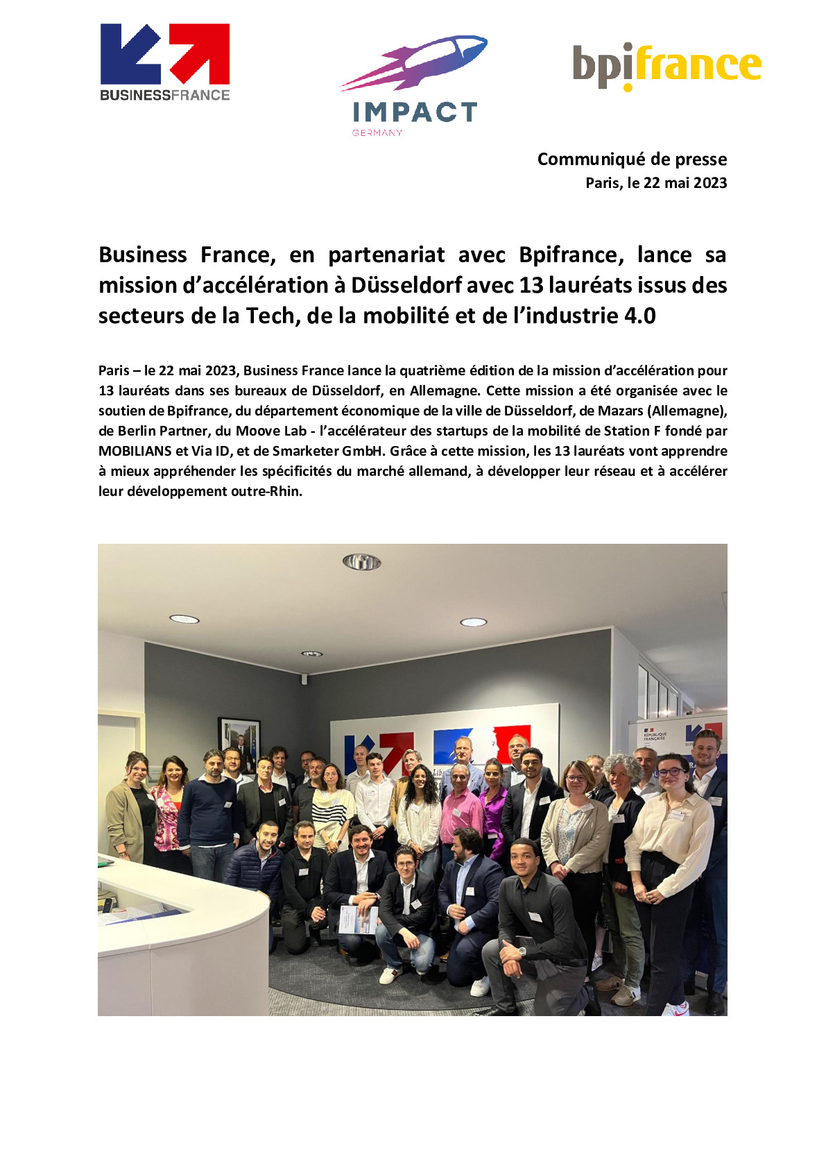 CP Bpirance – Business France en partenariat avec Bpifrance lance sa mission d’accélération à Düsseldorf avec 13 lauréats-pdf