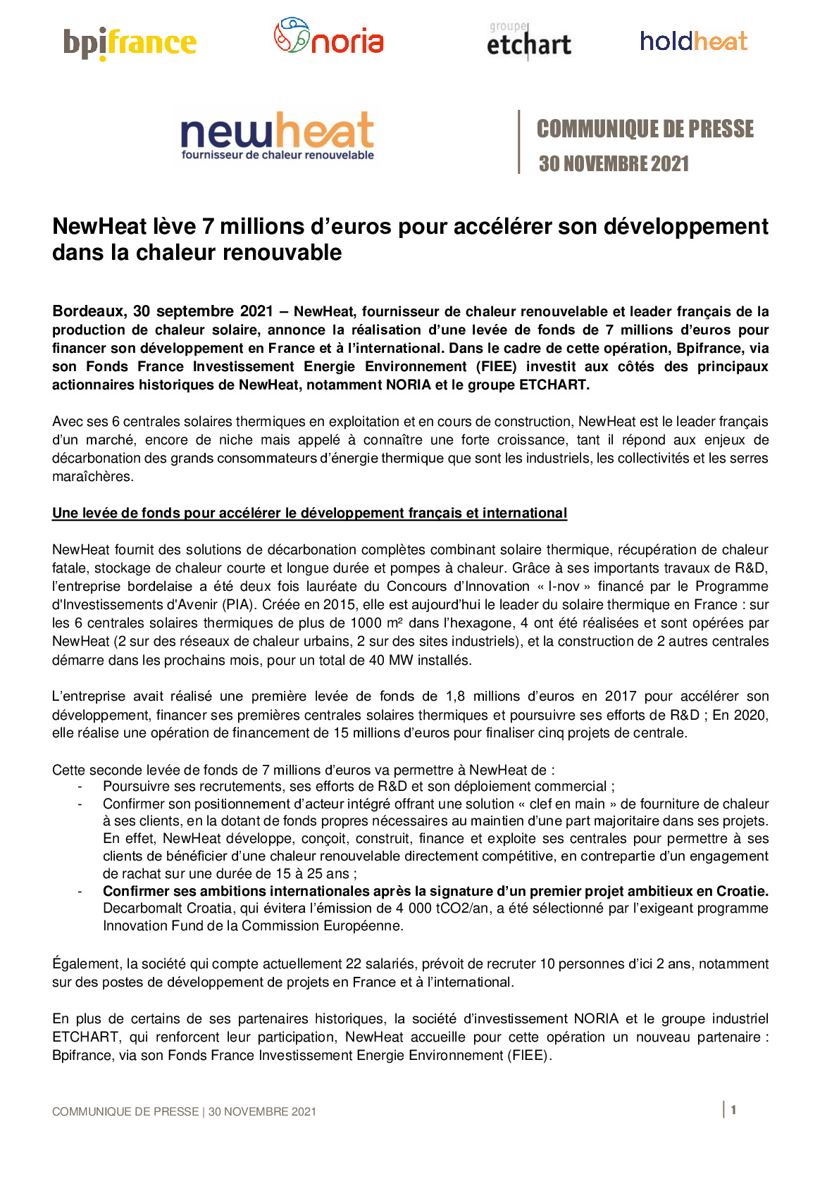 2021 11 30 – CP NewHeat leve 7 M pour accelerer son developpement dans la chaleur renouvable-pdf