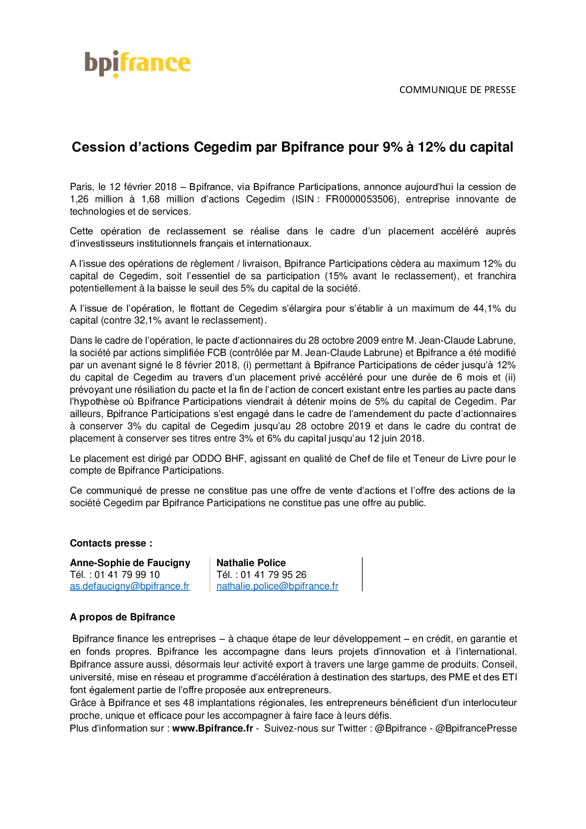 2018 02 12 –  Bpifrance – cession Cegedim –  Communique de lancement-pdf