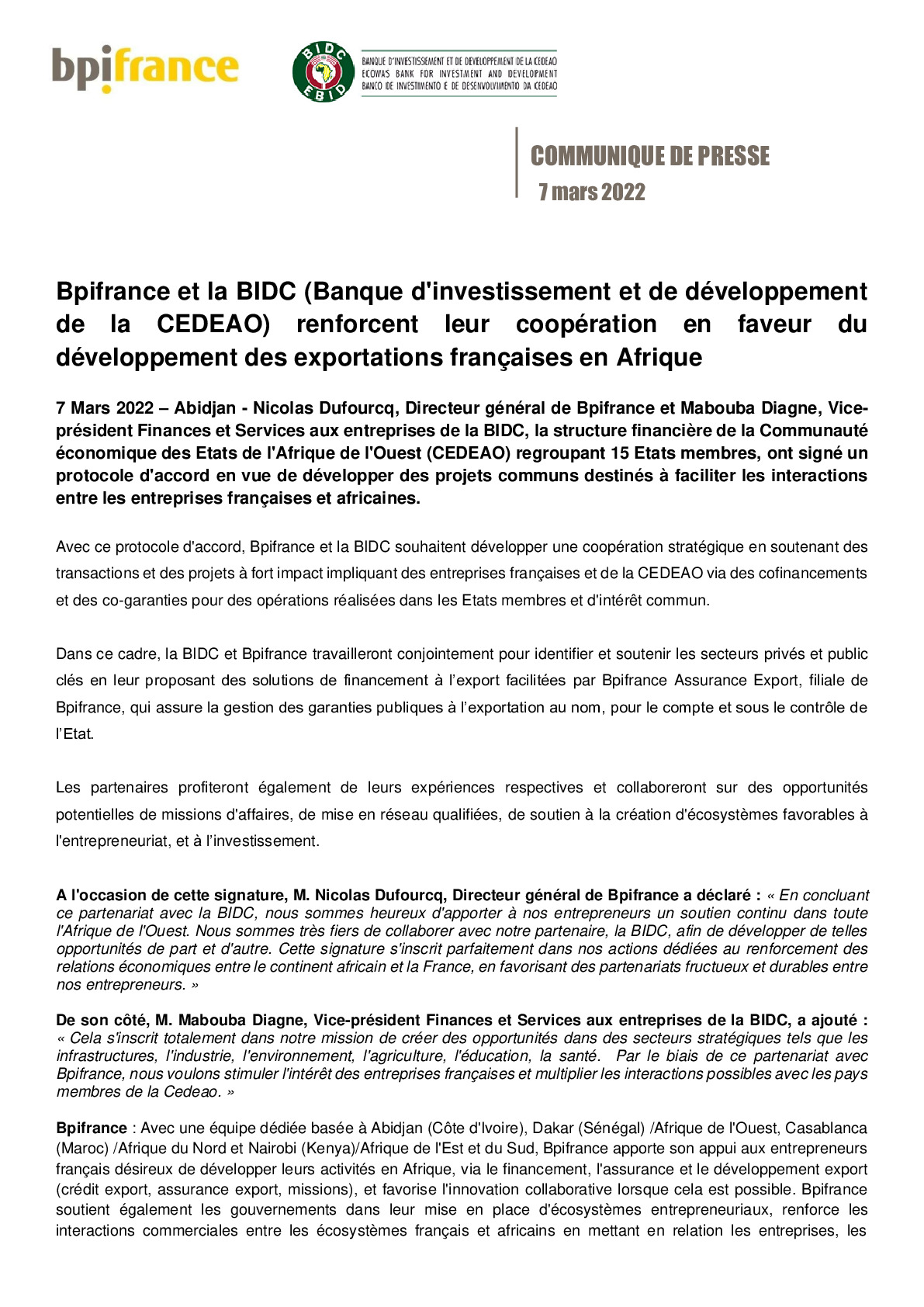 2022 03 07 – CP Bpifrance et la BIDC renforcent leur cooperation en faveur du developpement des exportations francaises en Afrique-pdf