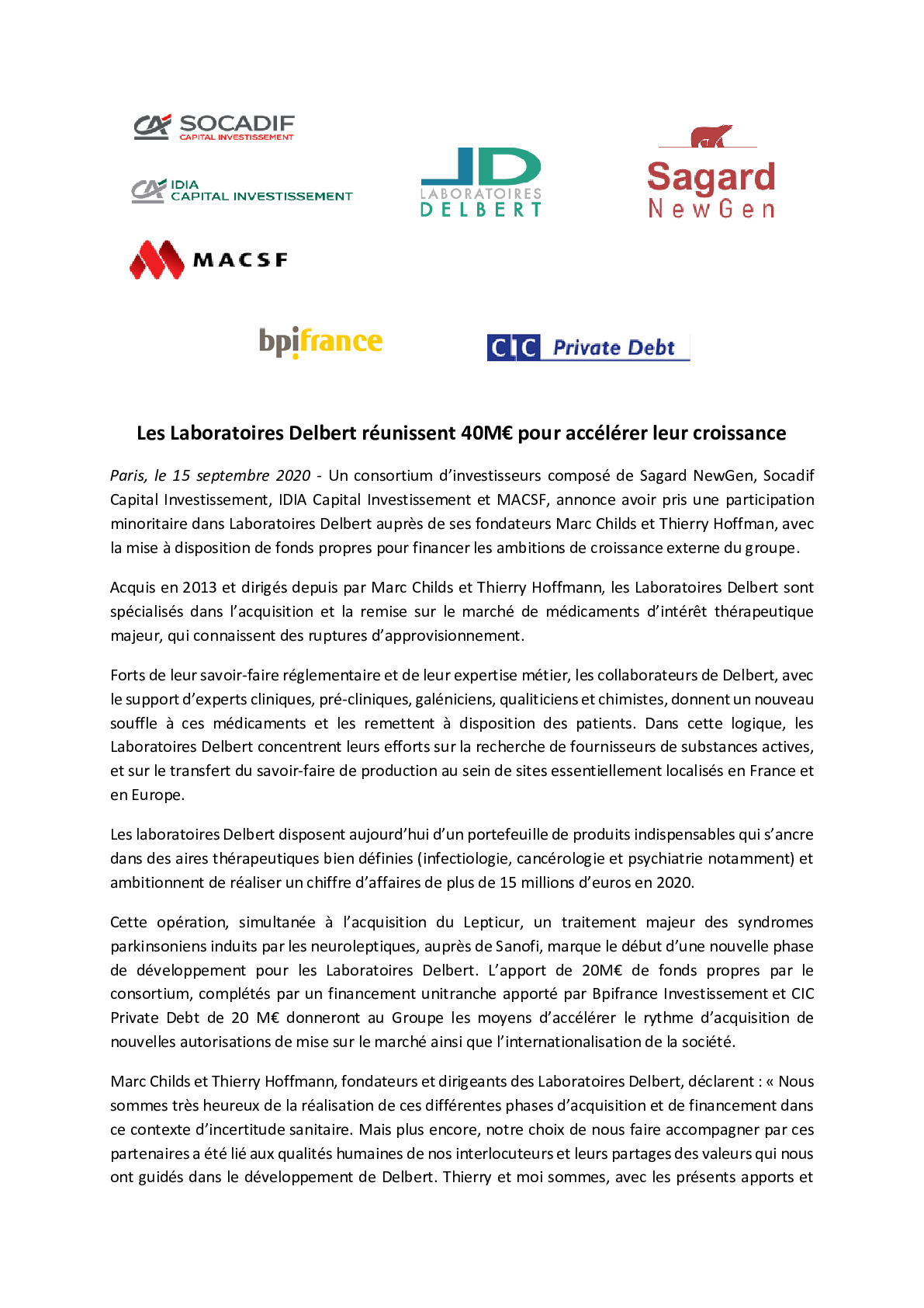 2020 09 15 – Les Laboratoires Delbert reunissent 40M pour accelerer leur croissance-pdf