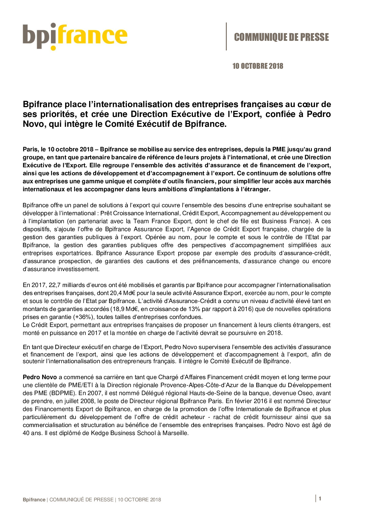 2018 10 10 – CP Bpifrance – Pedro Novo Directeur Executif en charge de lExport-pdf