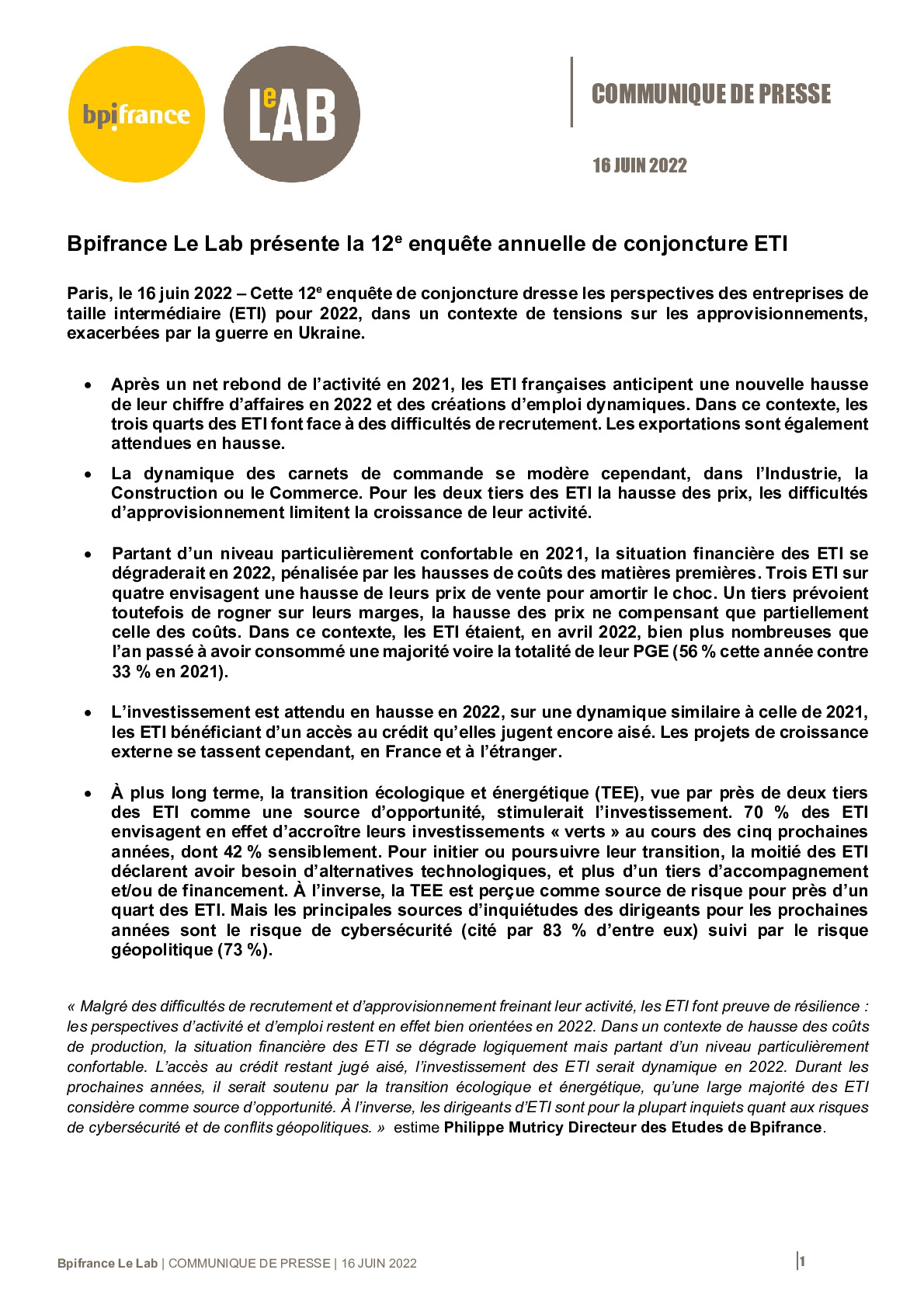 2022 06 16 – CP Bpifrance Le Lab -12e Enquete de conjoncture ETI-pdf
