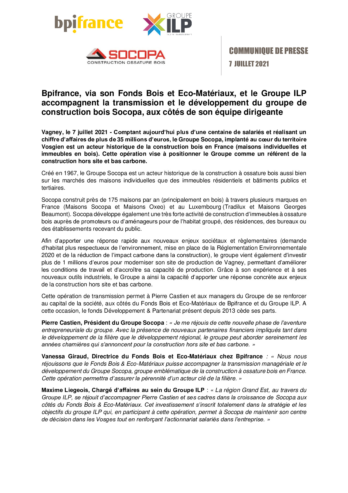 2021 07 07 – CP – Bpifrance et le Groupe ILP accompagnent la transmission et le developpement du groupe de construction bois Socopa-pdf