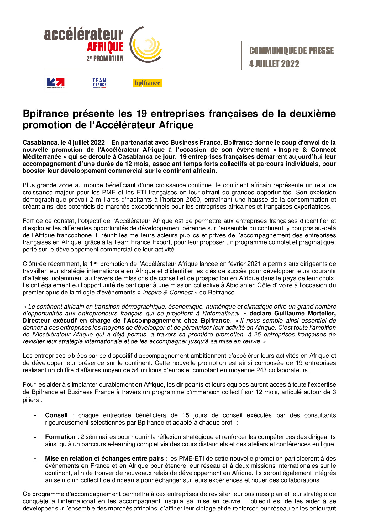 2022 04 07 – CP Bpifrance presente les 19 entreprises francaises de la 2eme promotion de lAccelerateur Afrique -pdf
