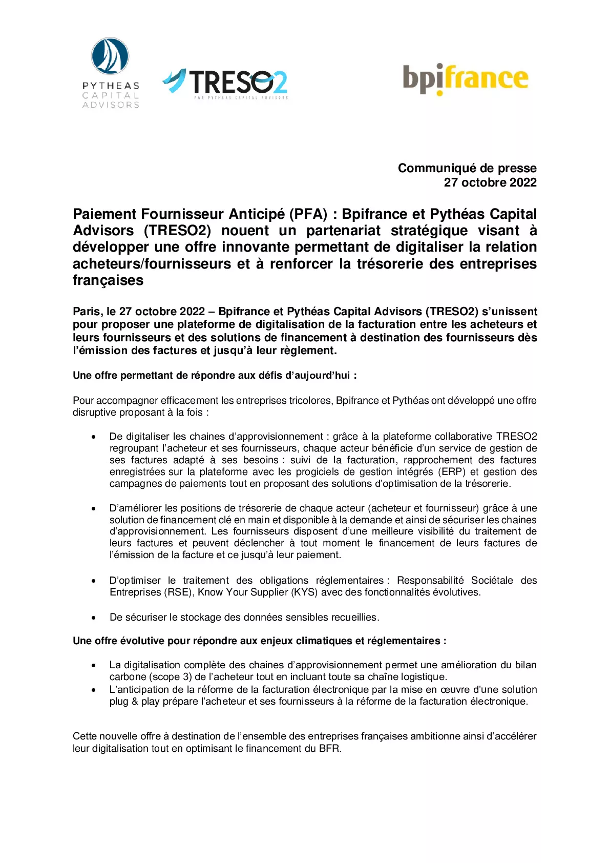 2022 10 27 – CP Bpifrance x Pytheas Capital Advisors TRESO2 – Lancement de la PFA-pdf