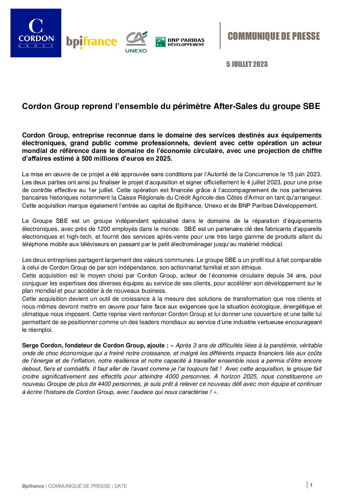 2023 07 05 CP – Cordon Group reprend l’ensemble du périmètre After-Sales du groupe SBE-pdf