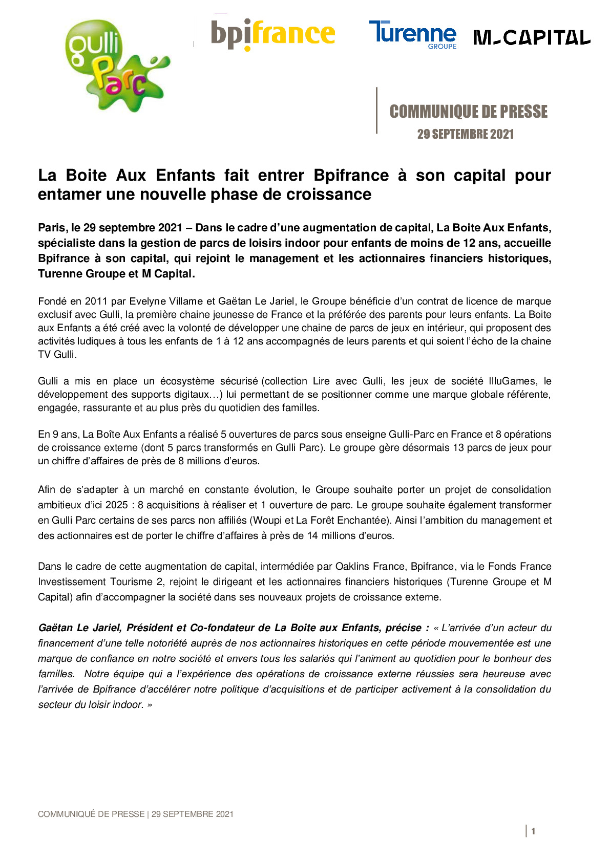 2021 09 29 – CP – La Boite Aux Enfants fait entrer Bpifrance a son capital pour entamer une nouvelle phase de croissance -pdf