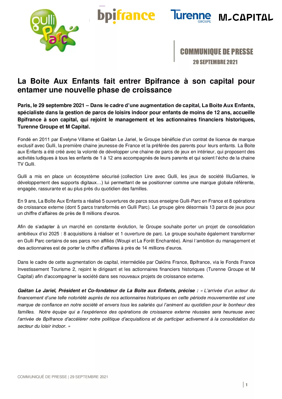 2021 09 29 – CP – La Boite Aux Enfants fait entrer Bpifrance a son capital pour entamer une nouvelle phase de croissance -pdf