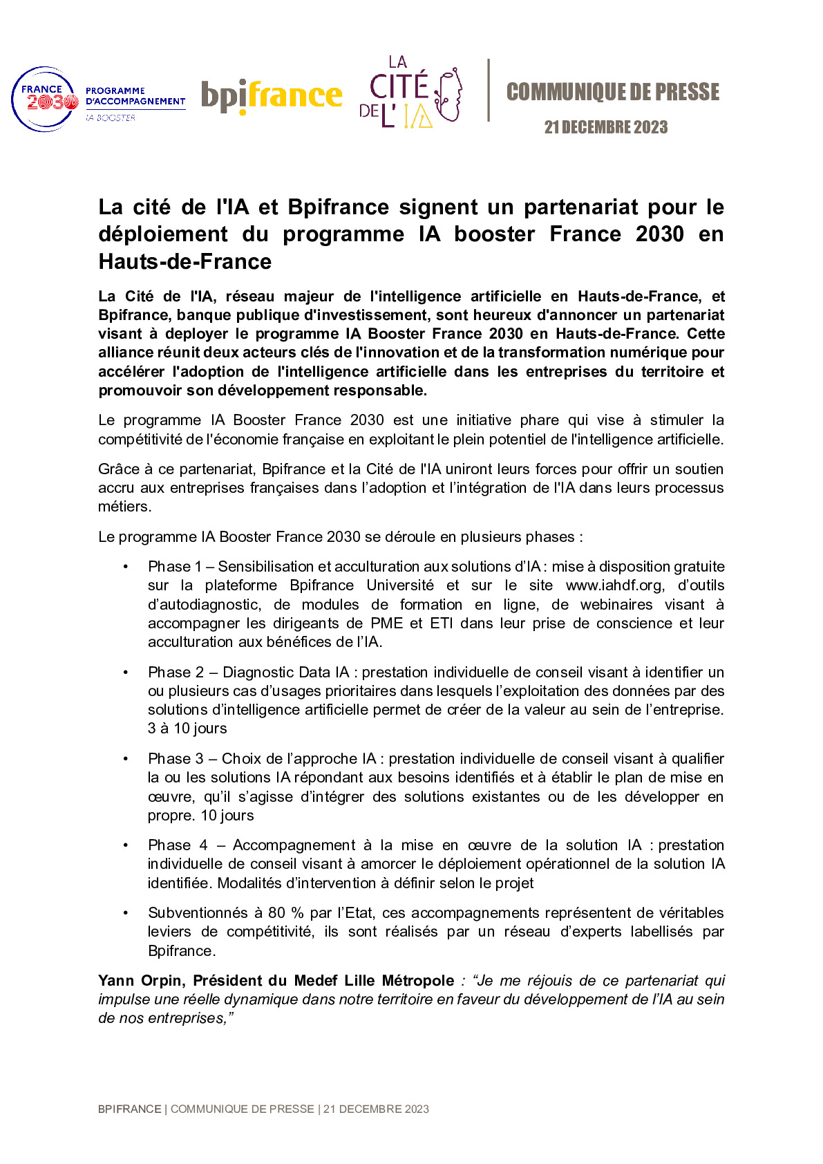 2023-12-21 – CP La cité de l’IA et Bpifrance signent un partenariat pour le déploiement du programme IA booster France 2030 en Hauts-de-France-pdf