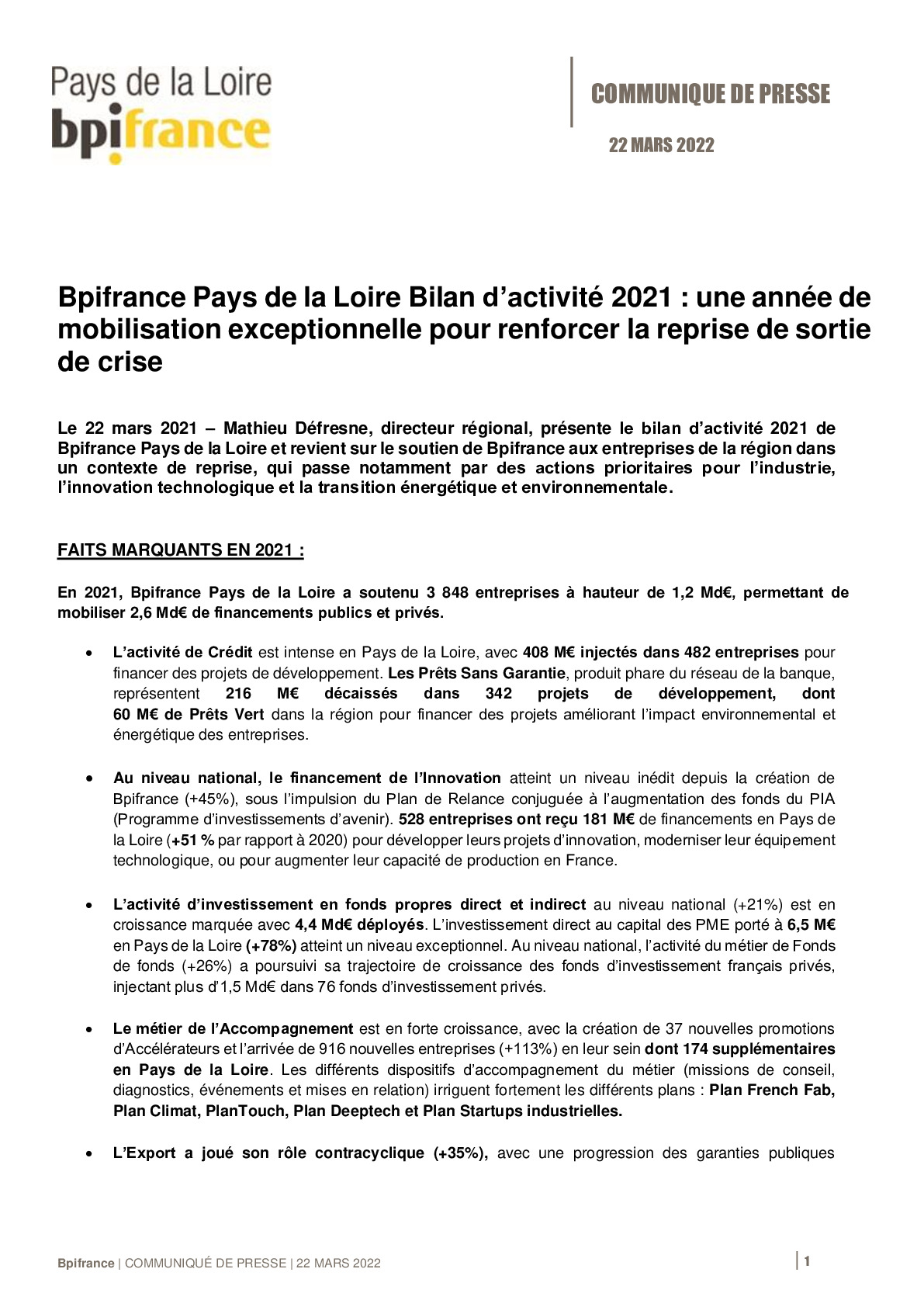 Communique de presse PDL