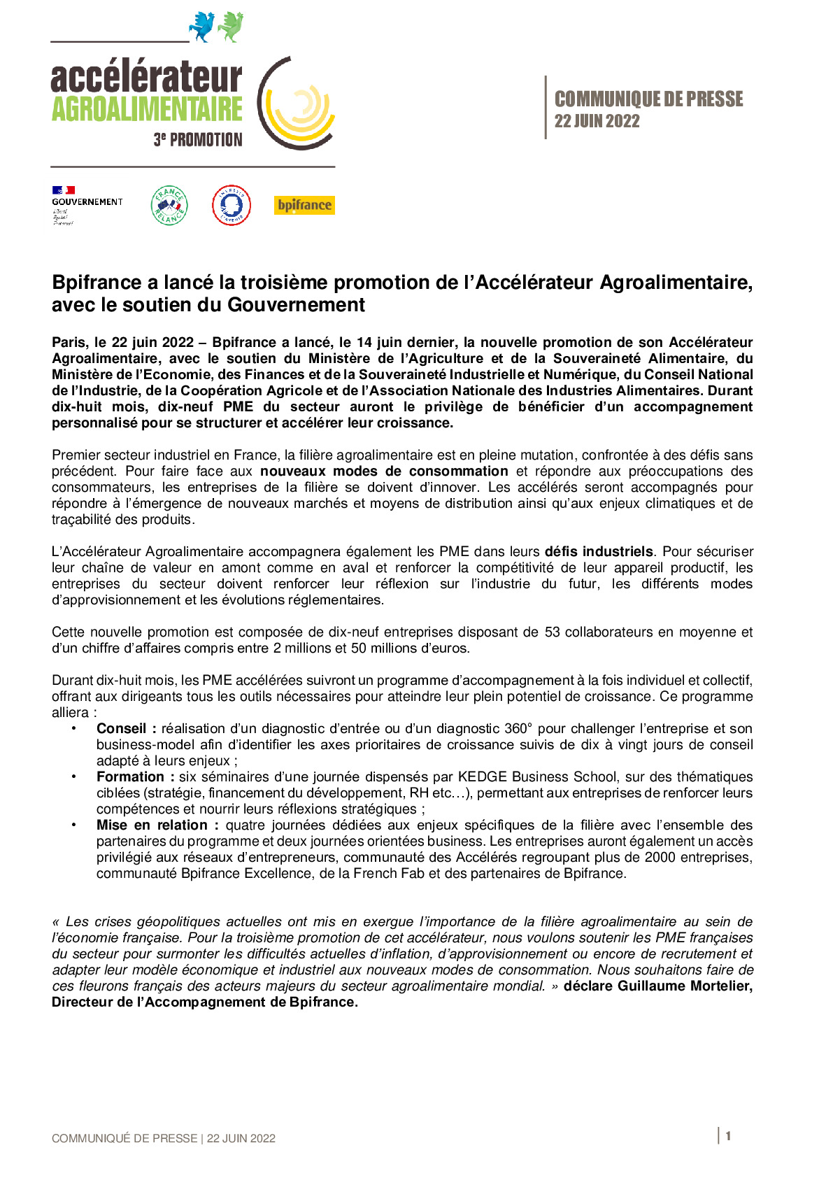 2022 06 22 – Lancement de la troisieme promotion de lAccelerateur Agroalimentaire -pdf