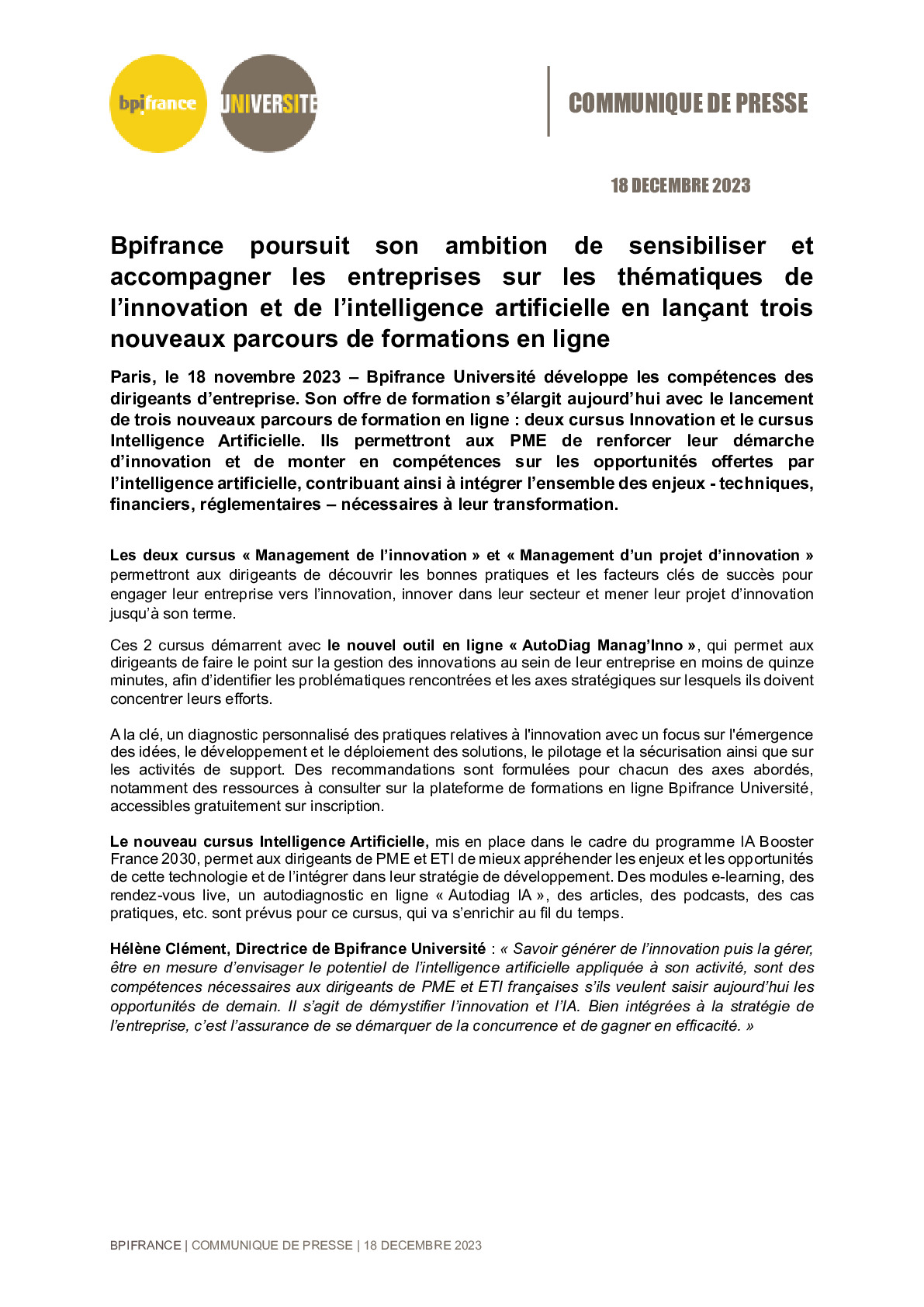 2023-12-18 – CP Bpifrance poursuit son ambition de sensibiliser et accompagner les entreprises sur les thématiques de l’innovation et de l’intelligence artificielle en lançant trois-pdf