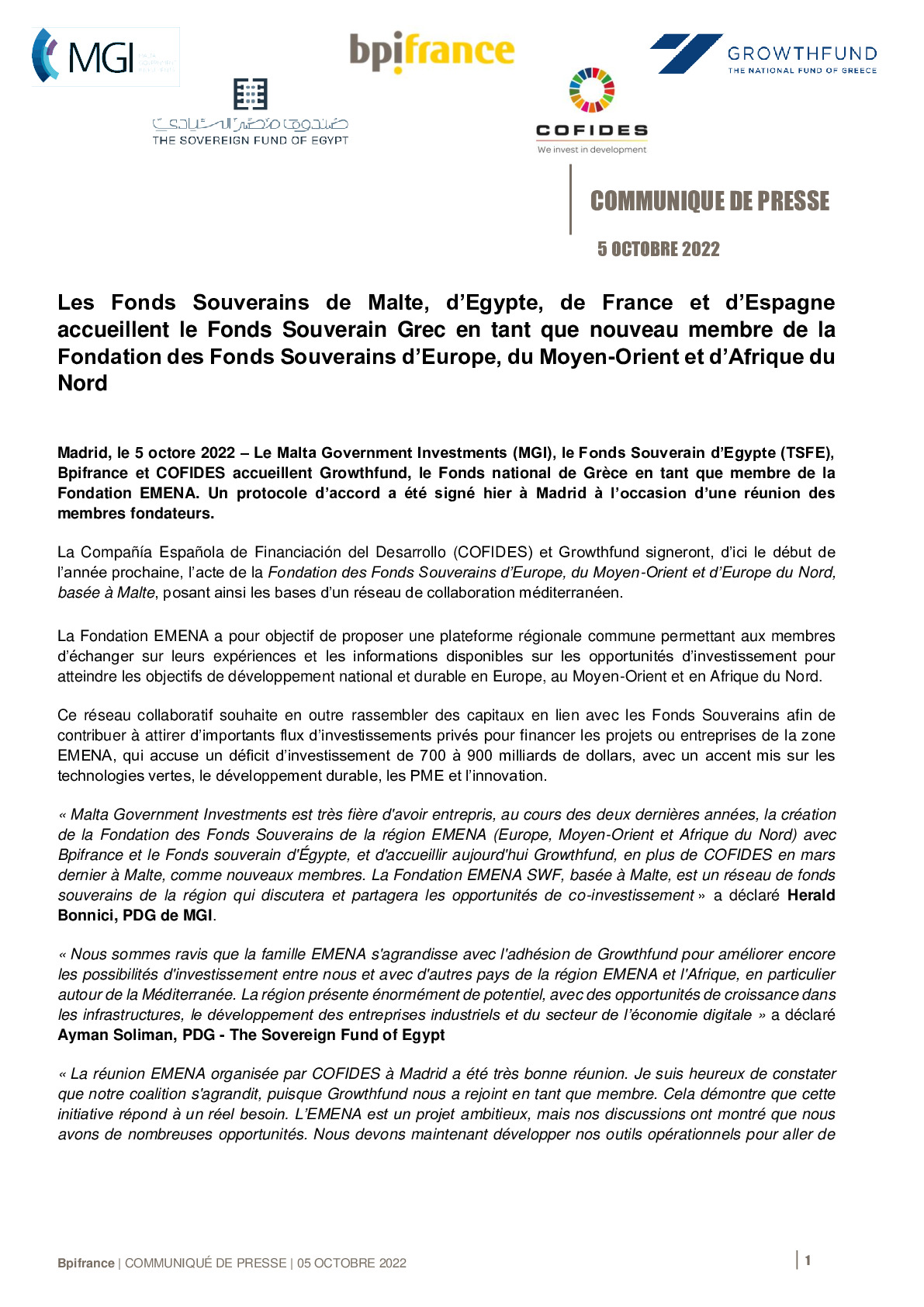 2022 10 05 – CP Bpifrance La Fondation Emena accueille le fonds souverain grec-pdf